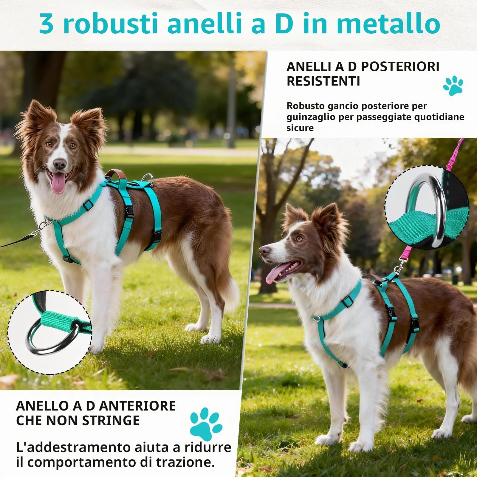 Ledeak Pettorina Antifuga e Anti Tiro per Cani Taglia Media e Grande, Regolabile con Maniglia, Turchese, L - immagine 7