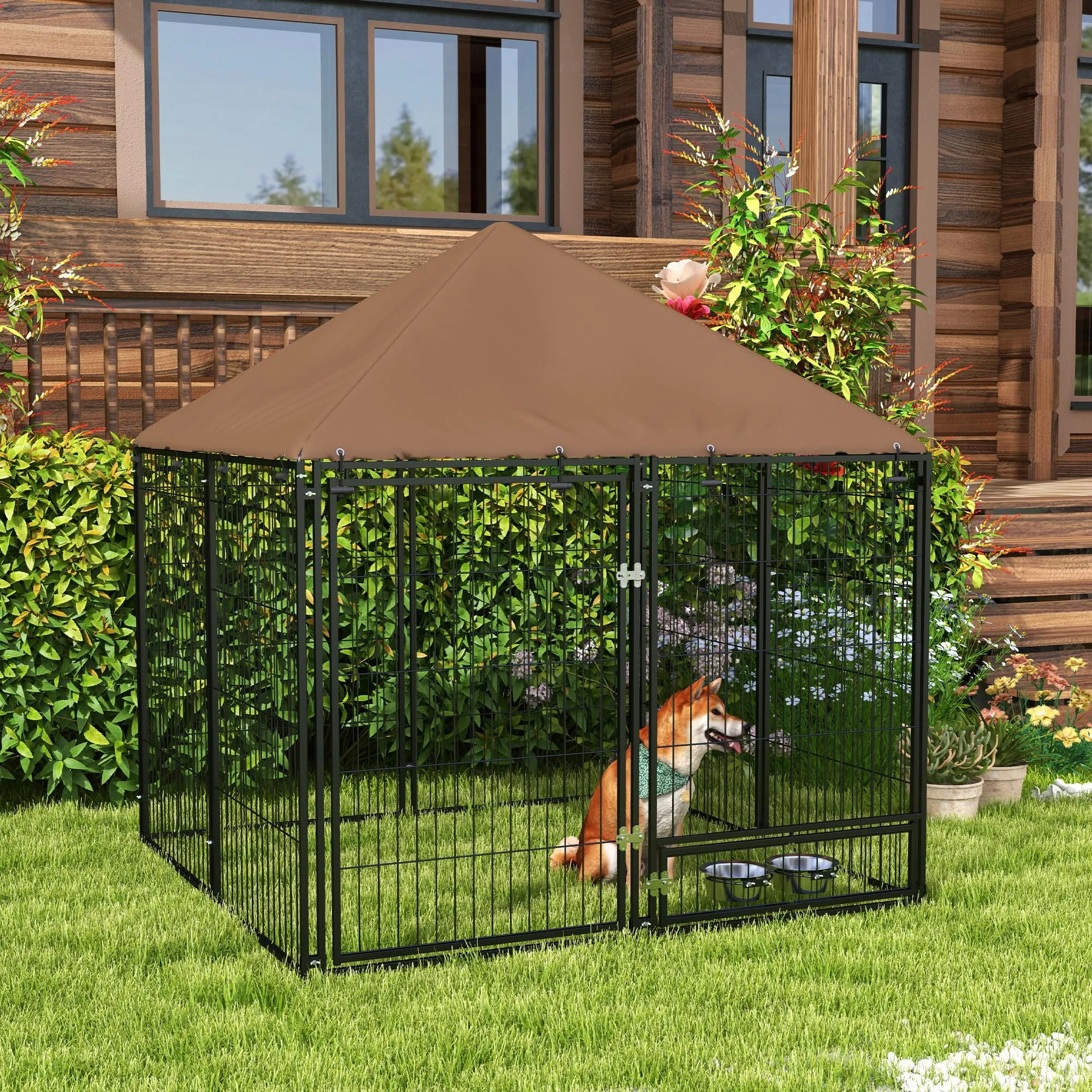 PawHut Recinto per Cani da Esterno con Tetto Anti-UV, 141x141x151 cm - immagine 2