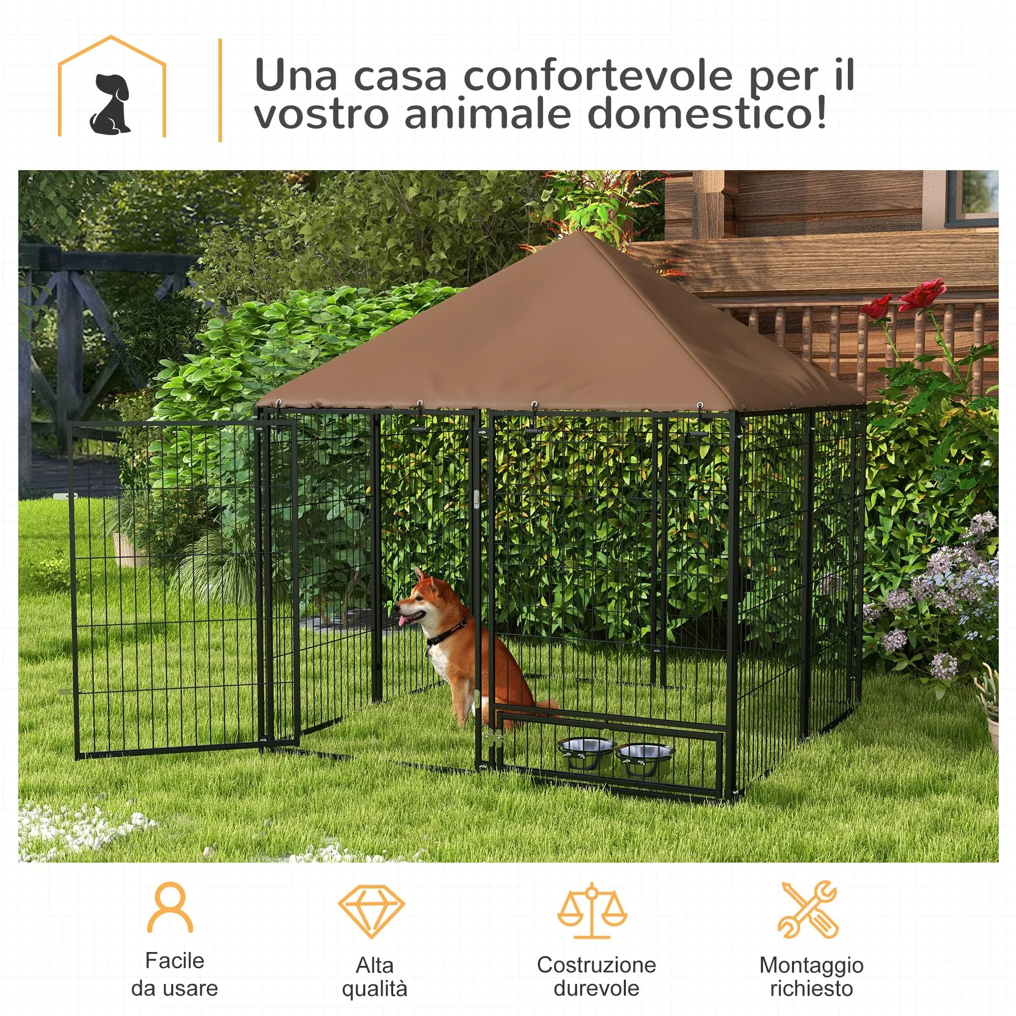 PawHut Recinto per Cani da Esterno con Tetto Anti-UV, 141x141x151 cm - immagine 3