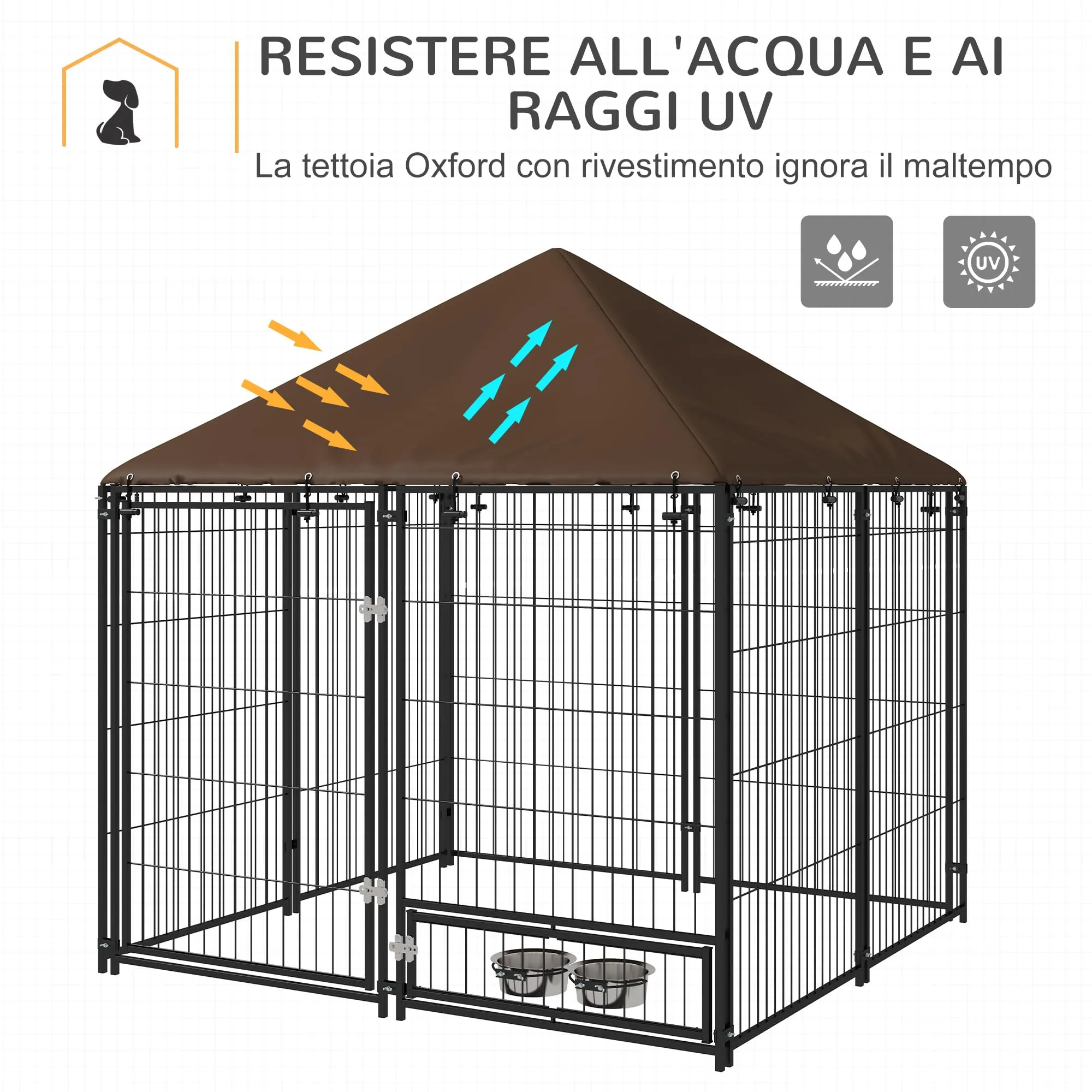 PawHut Recinto per Cani da Esterno con Tetto Anti-UV, 141x141x151 cm - immagine 4