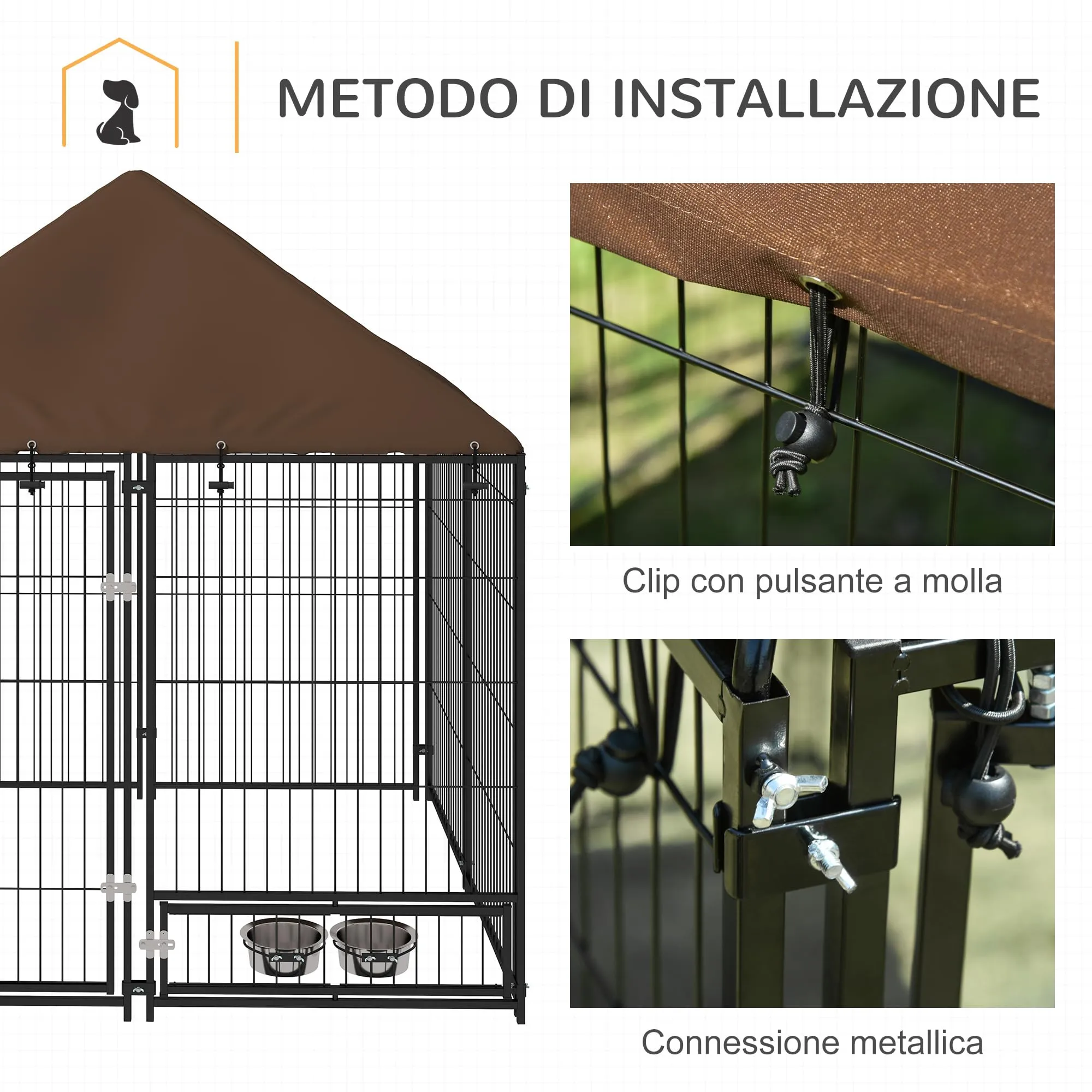 PawHut Recinto per Cani da Esterno con Tetto Anti-UV, 141x141x151 cm - immagine 6