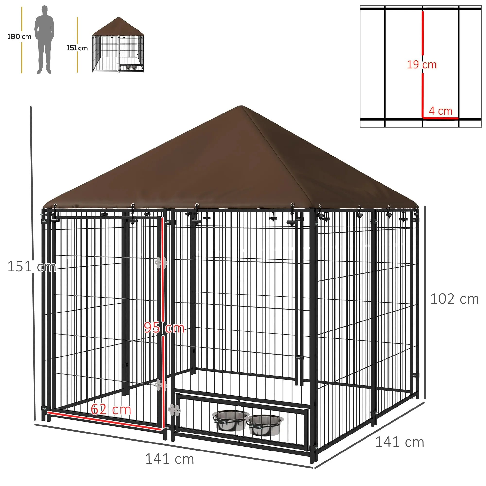 PawHut Recinto per Cani da Esterno con Tetto Anti-UV, 141x141x151 cm - immagine 7