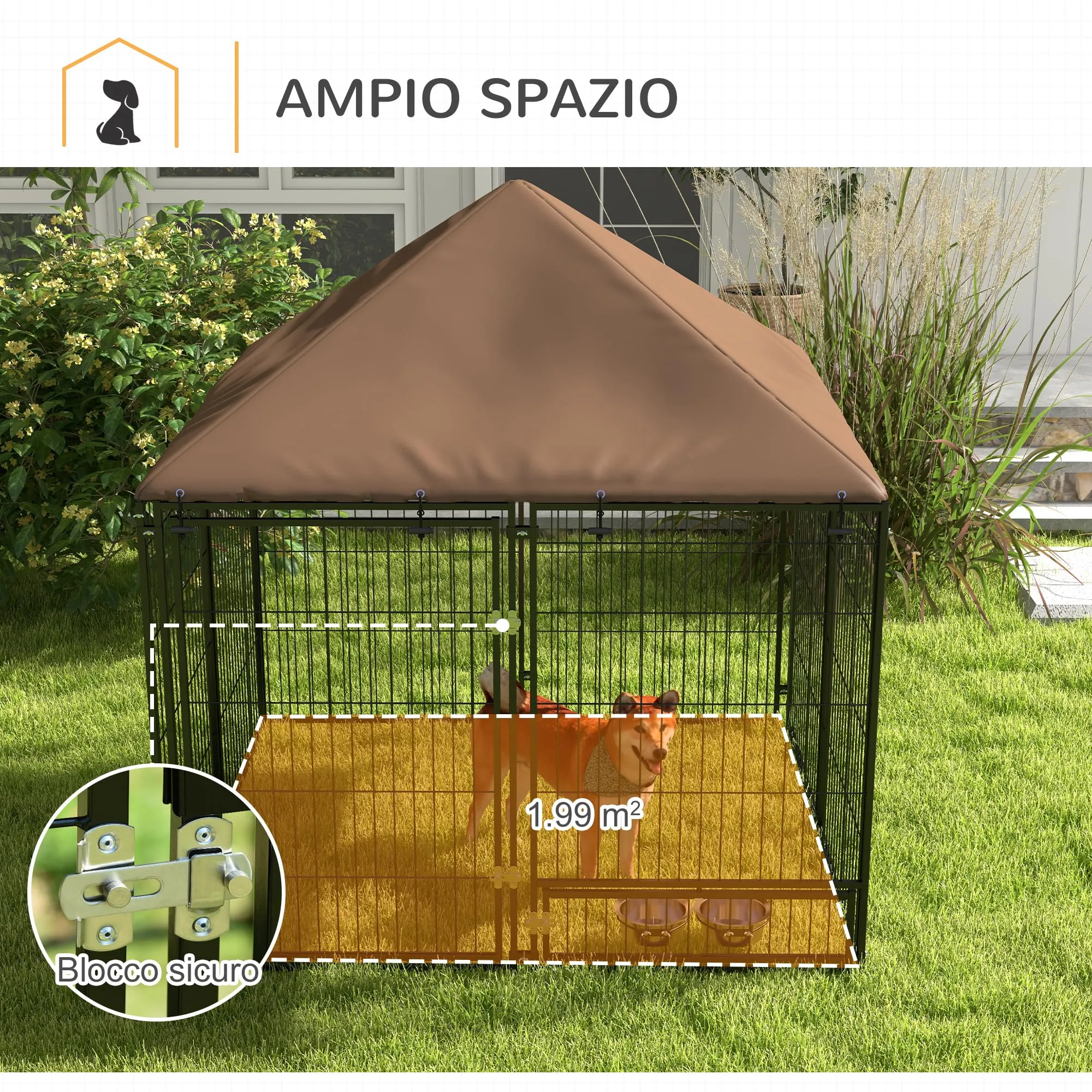 PawHut Recinto per Cani da Esterno con Tetto Anti-UV, 141x141x151 cm - immagine 8