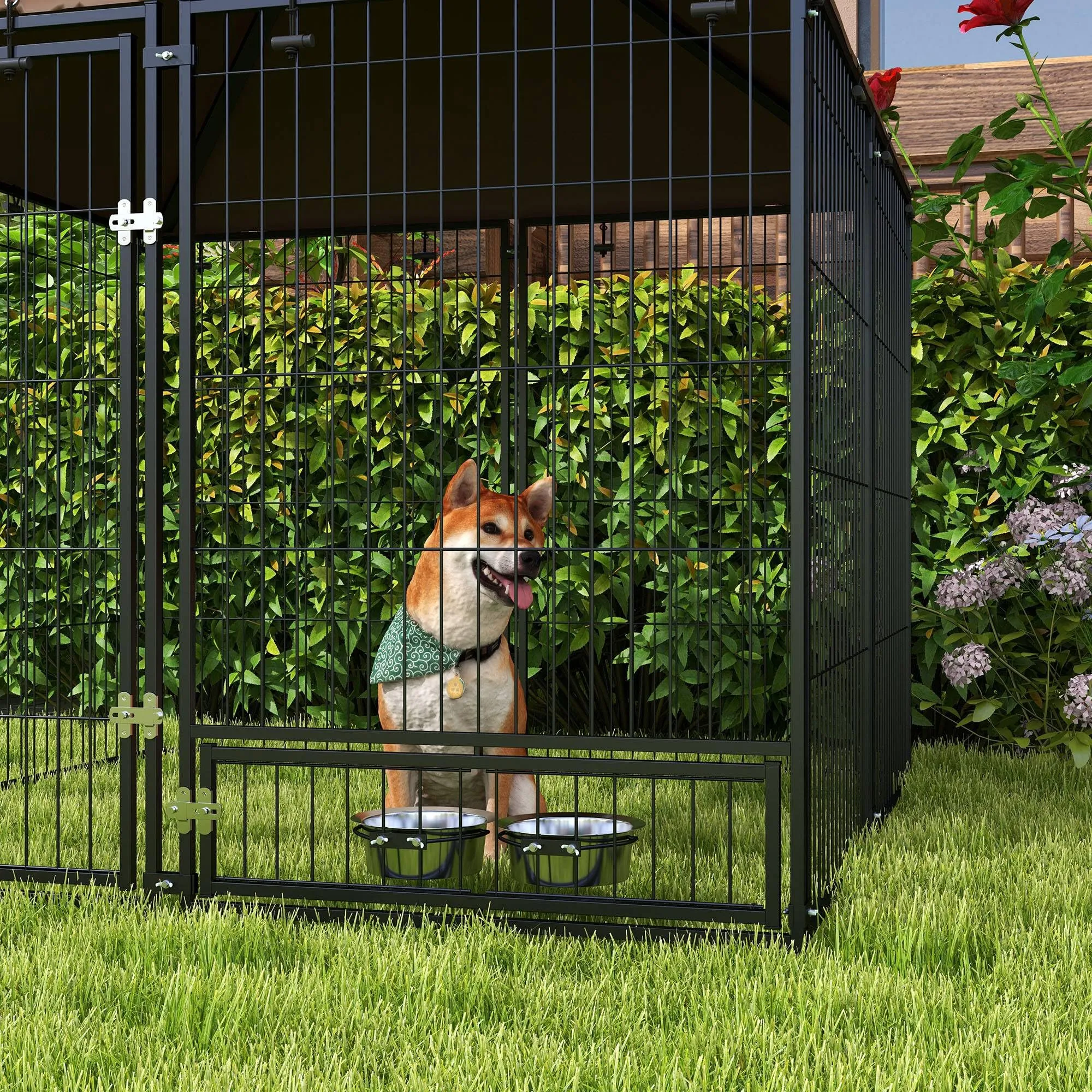 PawHut Recinto per Cani da Esterno con Tetto Anti-UV, 141x141x151 cm - immagine 9
