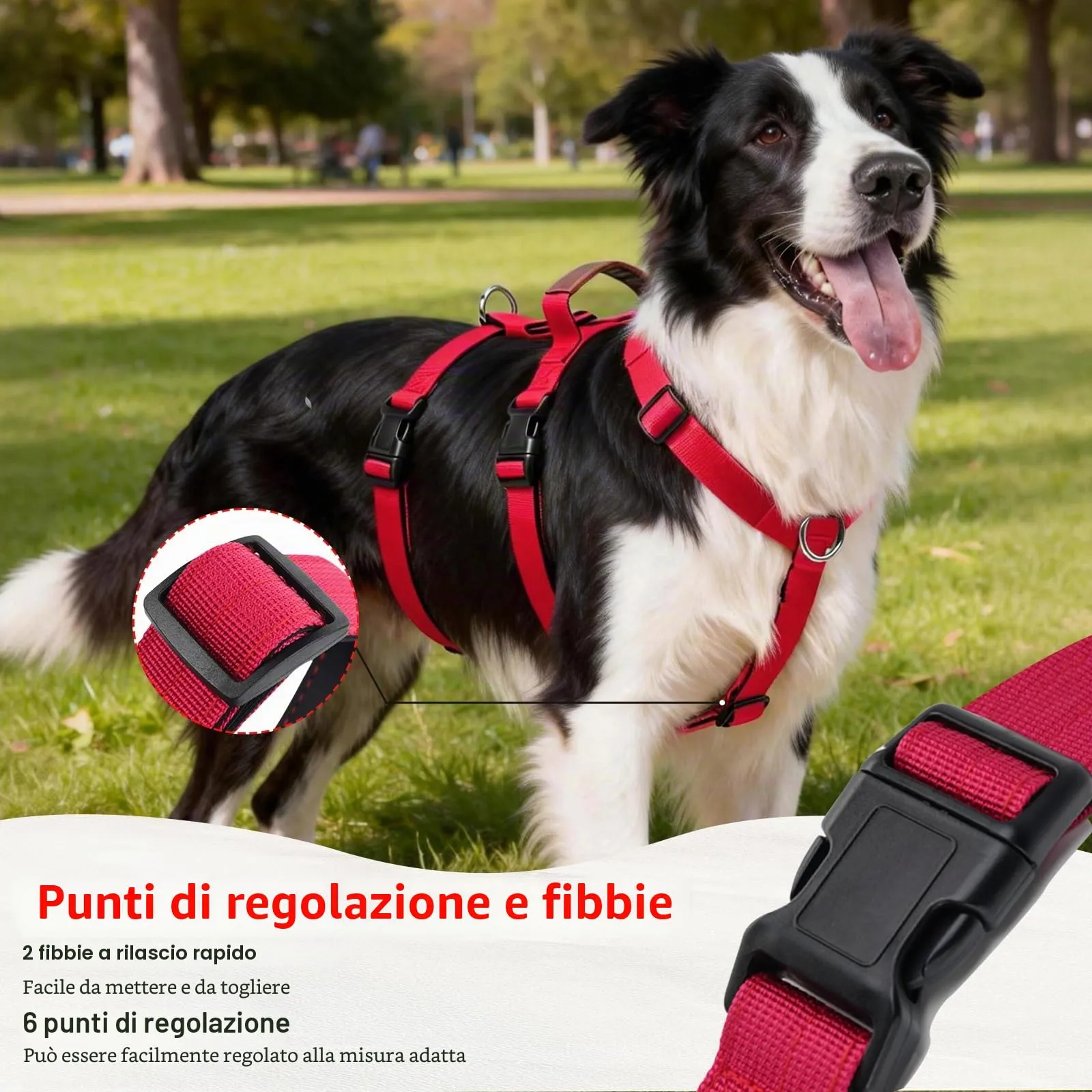 Ledeak Pettorina Cane Antifuga e Anti Tiro Regolabile con Maniglia per Taglia Media e Grande, Rosso, XL - immagine 5