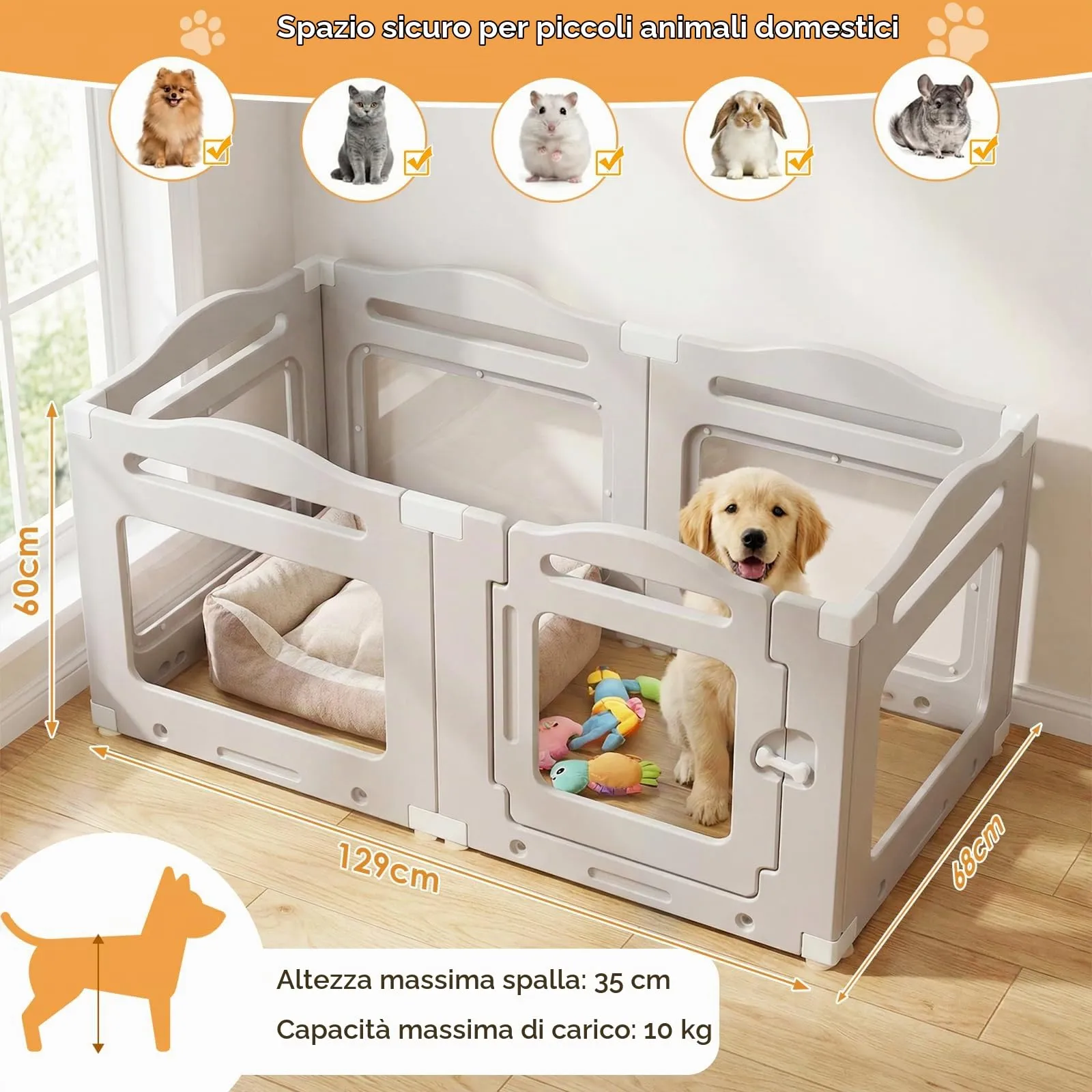 MAMIZO Recinto per Cani in Acrilico 129 × 68 × 60 cm, Box per Cuccioli - immagine 3