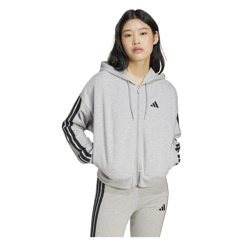 adidas Women's Essentials 3-Stripes French Terry Full Zip Hoodie - Medium Grey Heather/Black - XXL - immagine 3