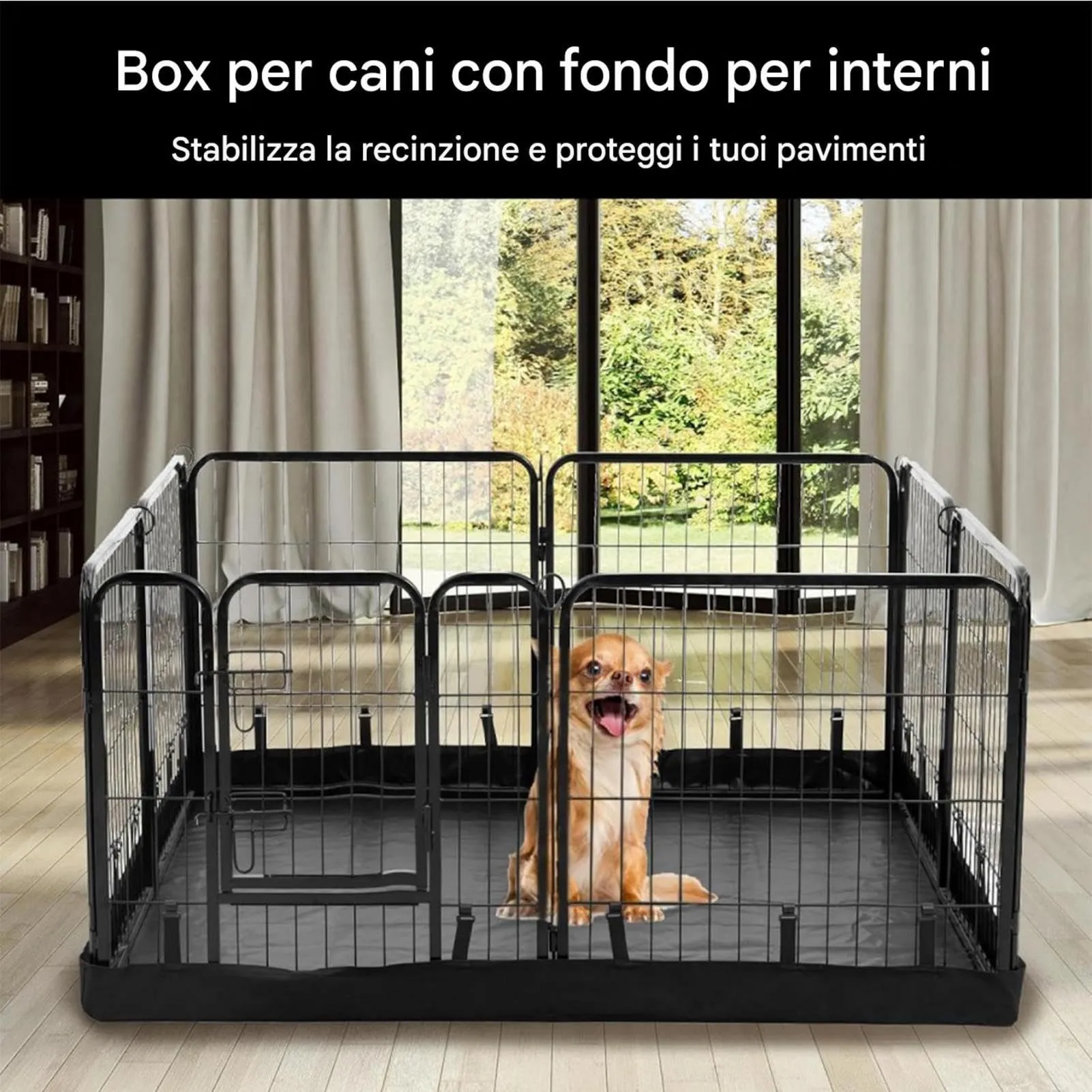 Generico Recinto per Cani da Interno con Tappetino in Tessuto Oxford Nero - immagine 2