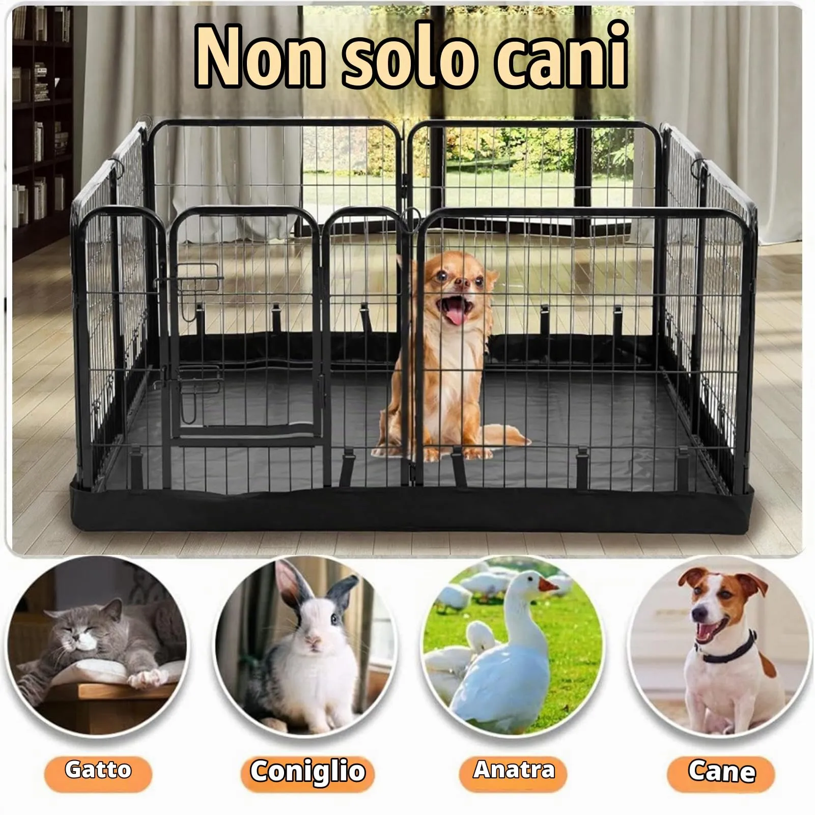 Generico Recinto per Cani da Interno con Tappetino in Tessuto Oxford Nero - immagine 4