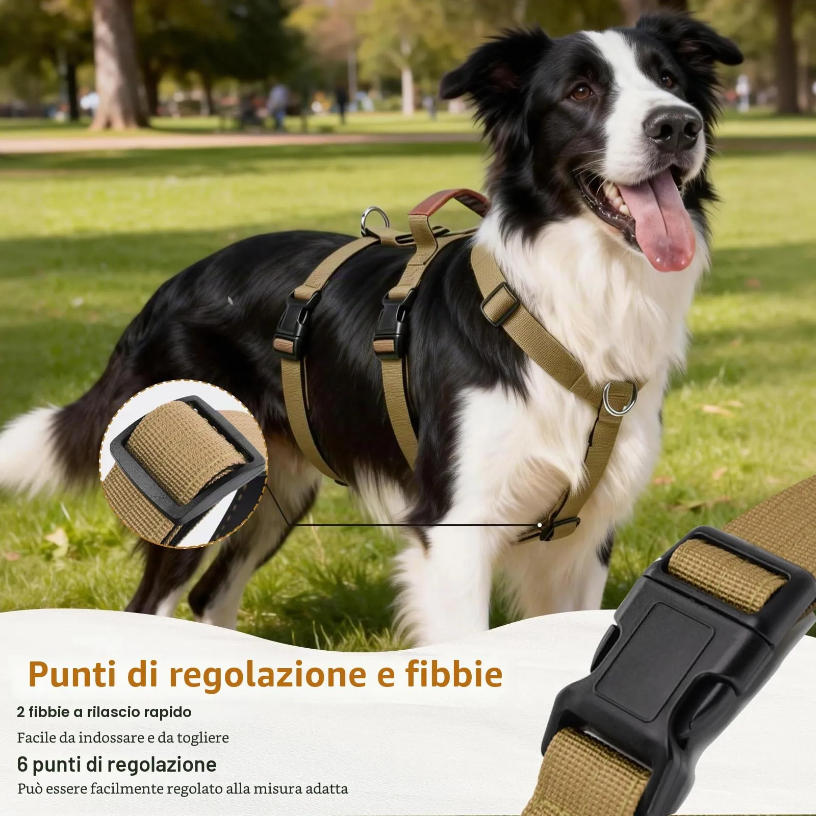Ledeak Pettorina Cane Antifuga e Anti Tiro con Maniglia, Taglia L, Cachi - immagine 5