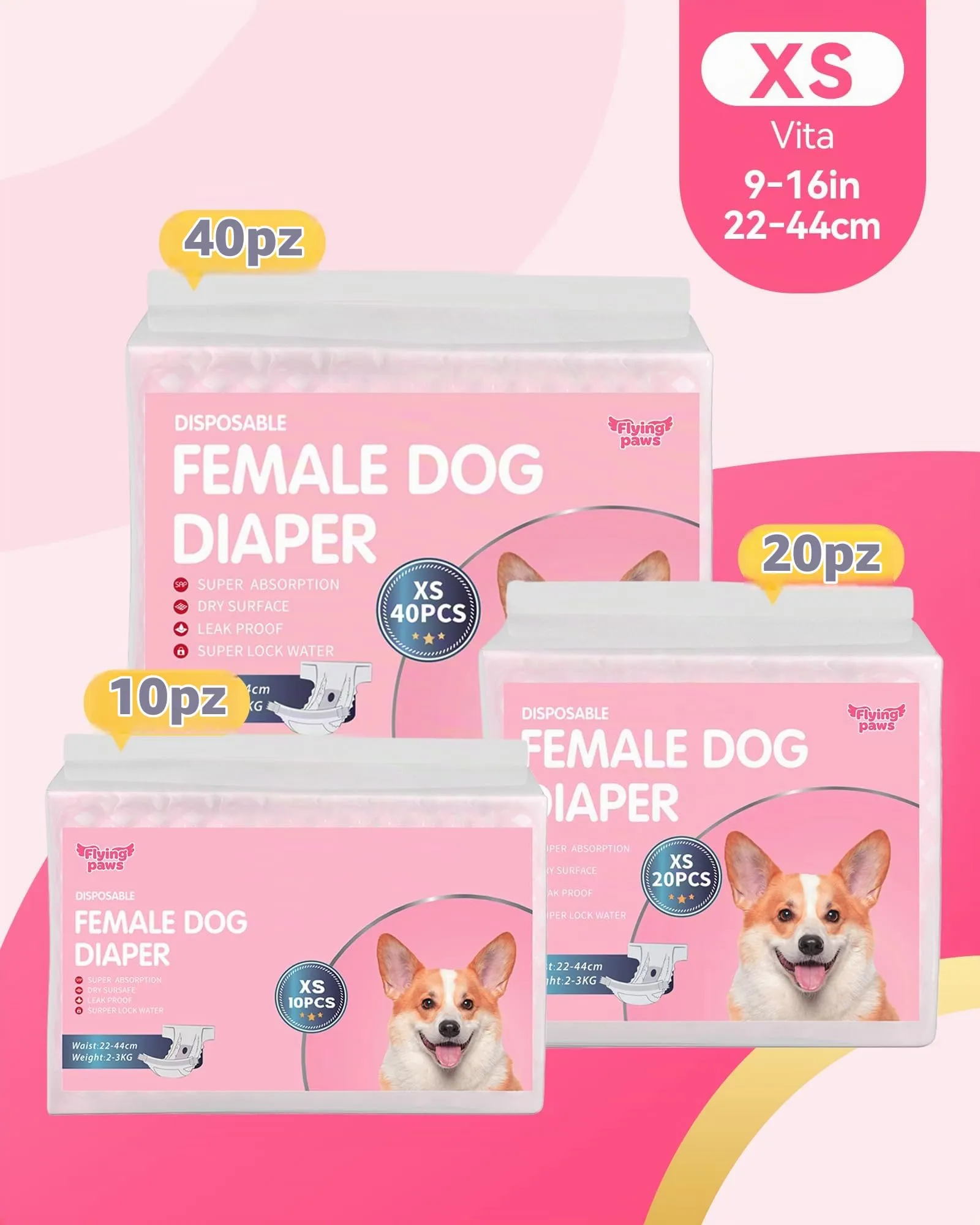 Flying Paws Pannolini usa e getta per cani, XS, 40 Pezzi - immagine 9