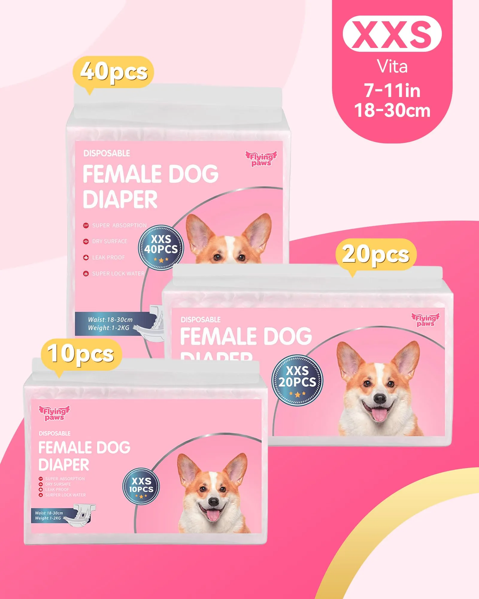 Flying Paws Pannolini usa e getta per cani, XXS, 10 Pezzi - immagine 9