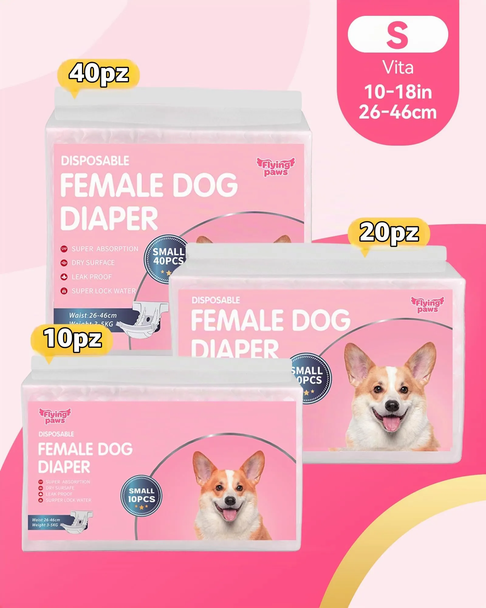Flying Paws Pannolini usa e getta per cani, S, 20 Pezzi - immagine 9