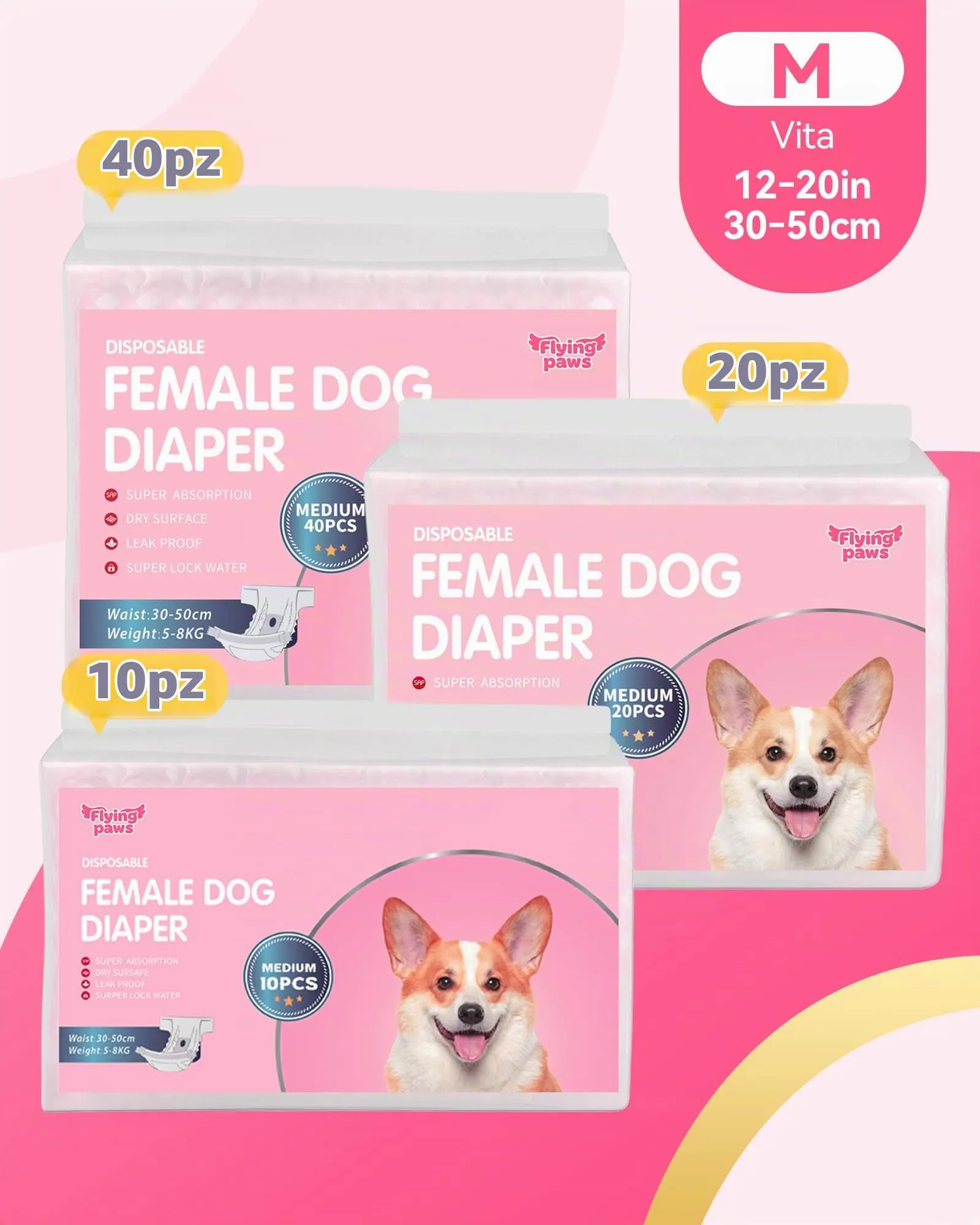 Flying Paws Pannolini Usa e Getta per Cani, Taglia M, 20 Pezzi - immagine 9