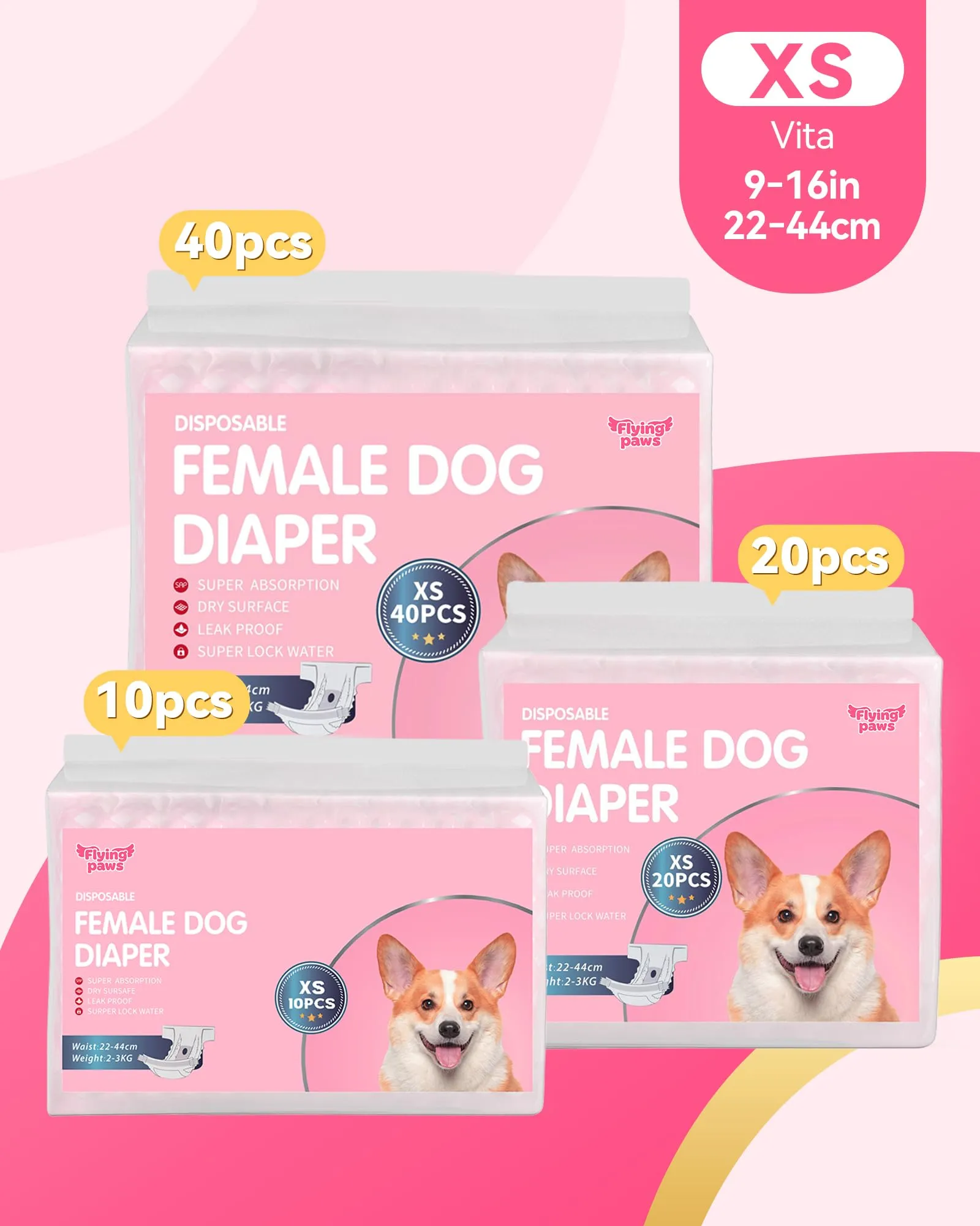 Flying Paws Pannolini usa e getta per cani, XS, 10 Pezzi - immagine 9