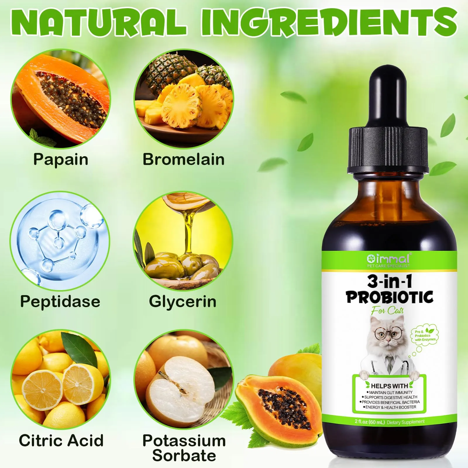WANFAER Gocce Probiotiche 3 in 1 per Gatti con Enzimi Digestivi, 60 ml - immagine 2