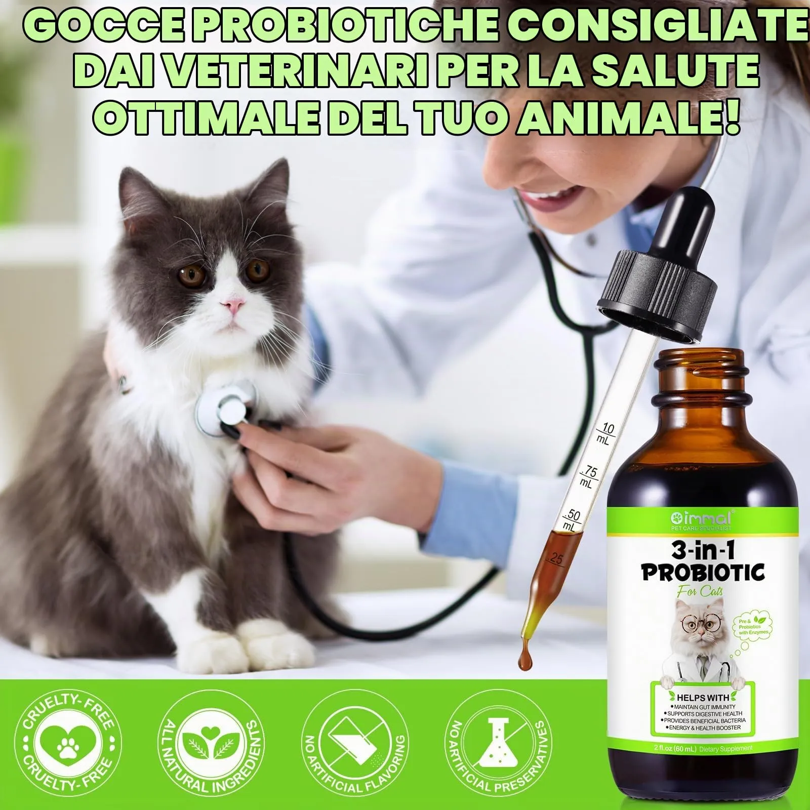 WANFAER Gocce Probiotiche 3 in 1 per Gatti con Enzimi Digestivi, 60 ml - immagine 9