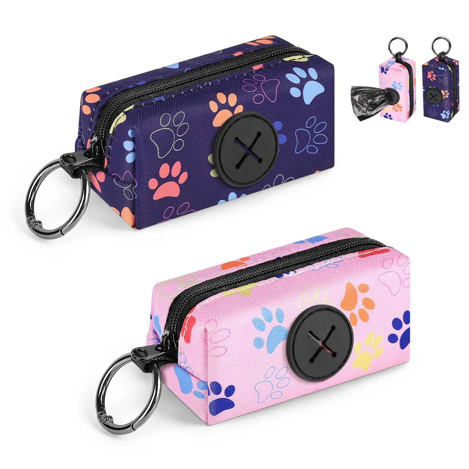Playexen Porta Sacchetti Cane Dispenser da Guinzaglio con Moschettone, 2 Pezzi (Blu e Rosa) - immagine 1