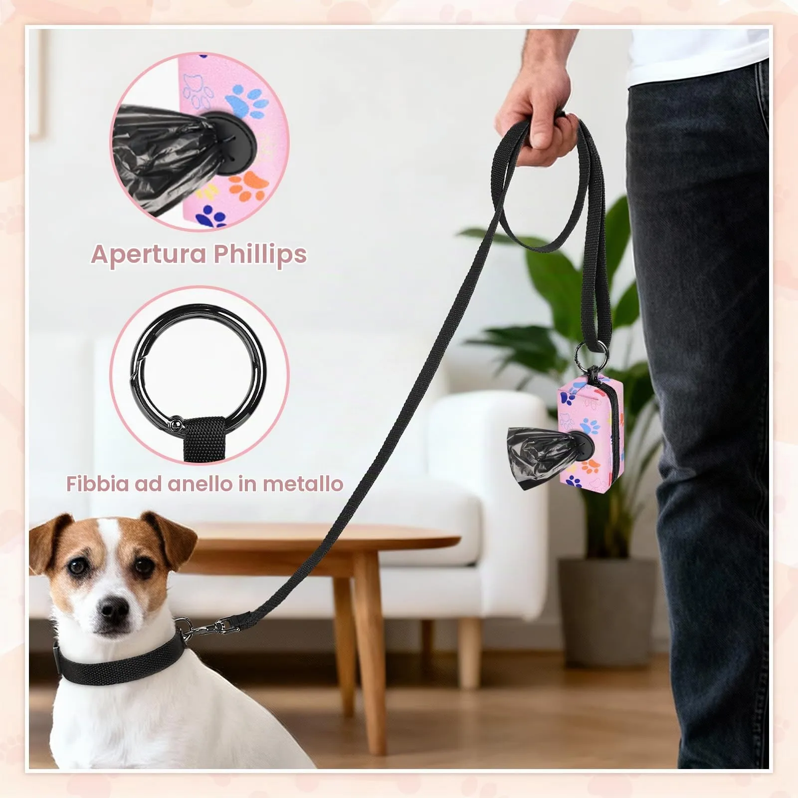 Playexen Porta Sacchetti Cane Dispenser da Guinzaglio con Moschettone, 2 Pezzi (Blu e Rosa) - immagine 5