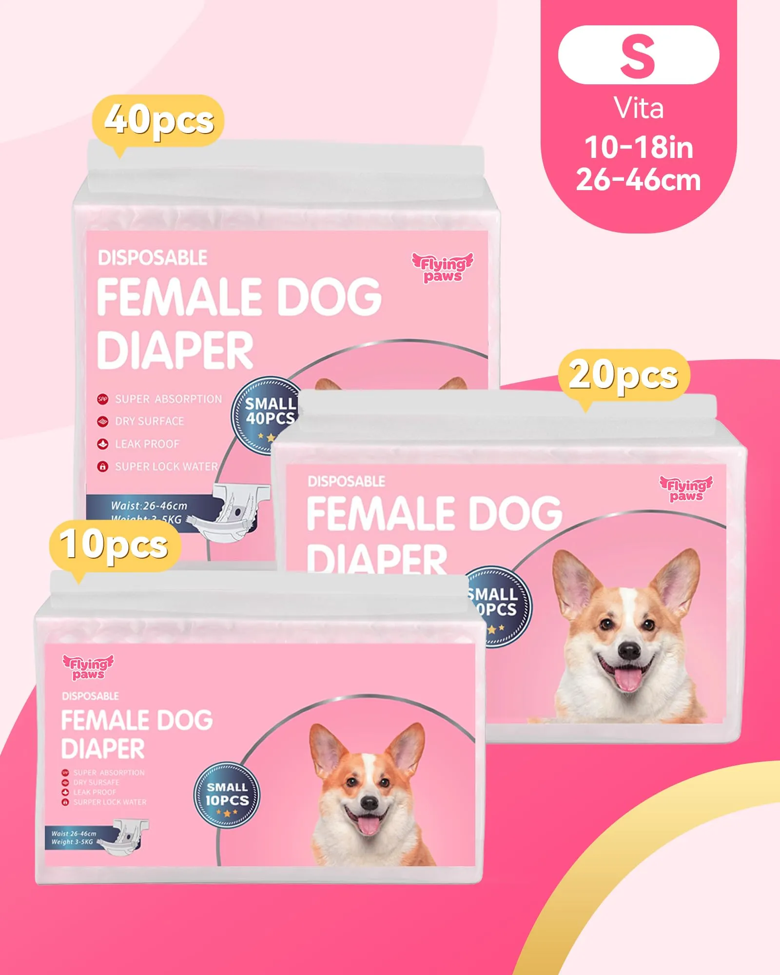 Flying Paws Pannolini usa e getta per cani, S, 40 Pezzi - immagine 9