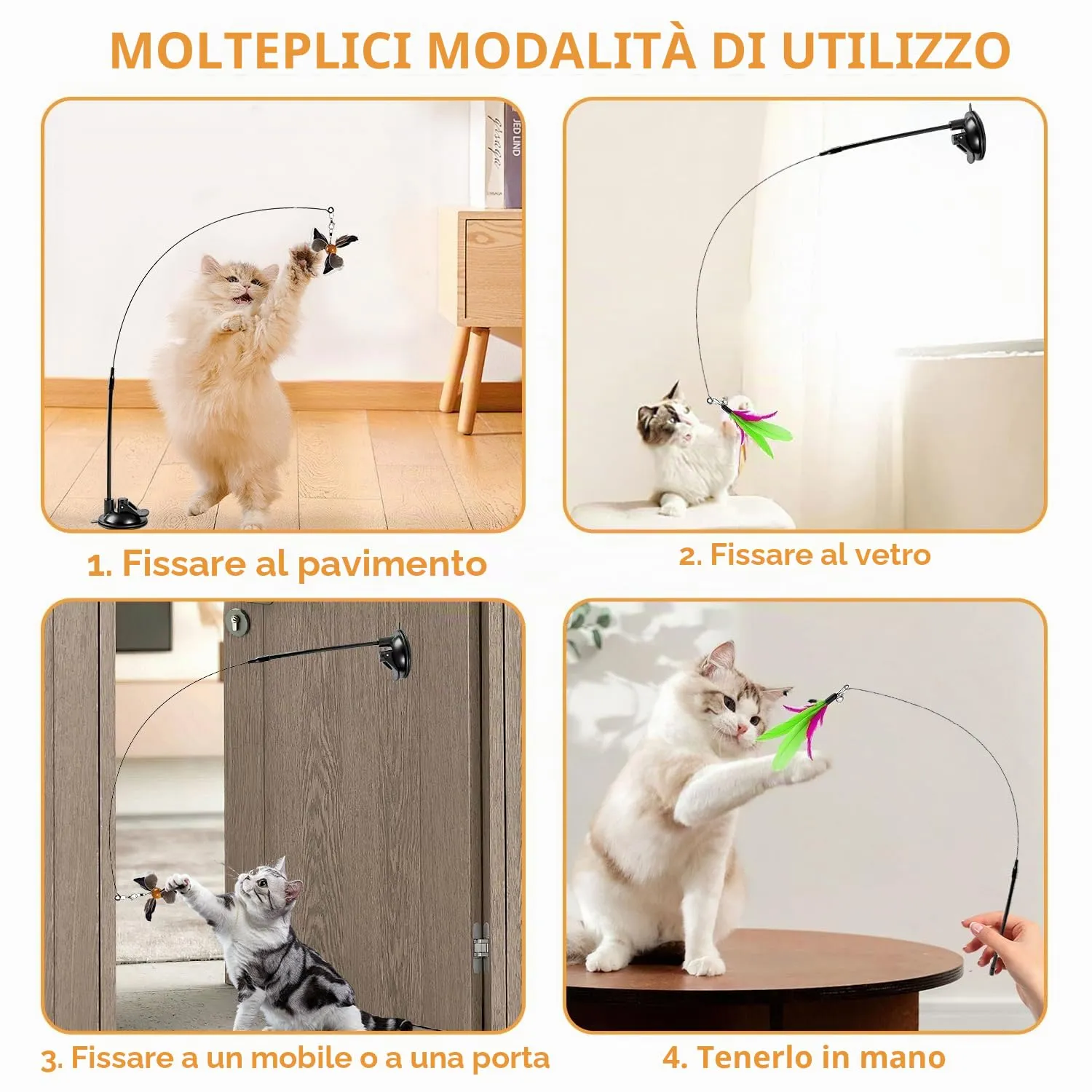 BAISHUWU Giocattoli Interattivi per Gatti con Ventosa, Set da 12 Pezzi con Piume e Campane - immagine 4