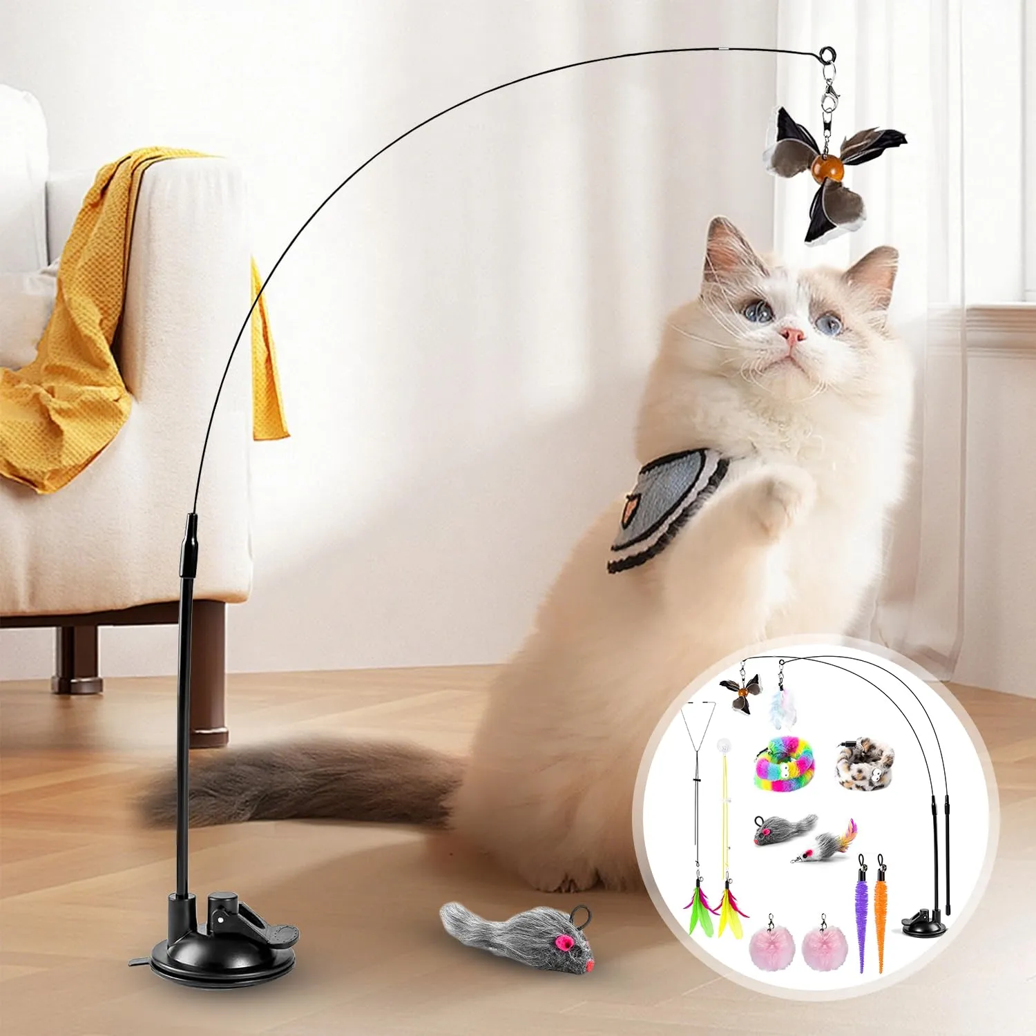 BAISHUWU Giocattoli Interattivi per Gatti con Ventosa, Set da 12 Pezzi con Piume e Campane - immagine 7