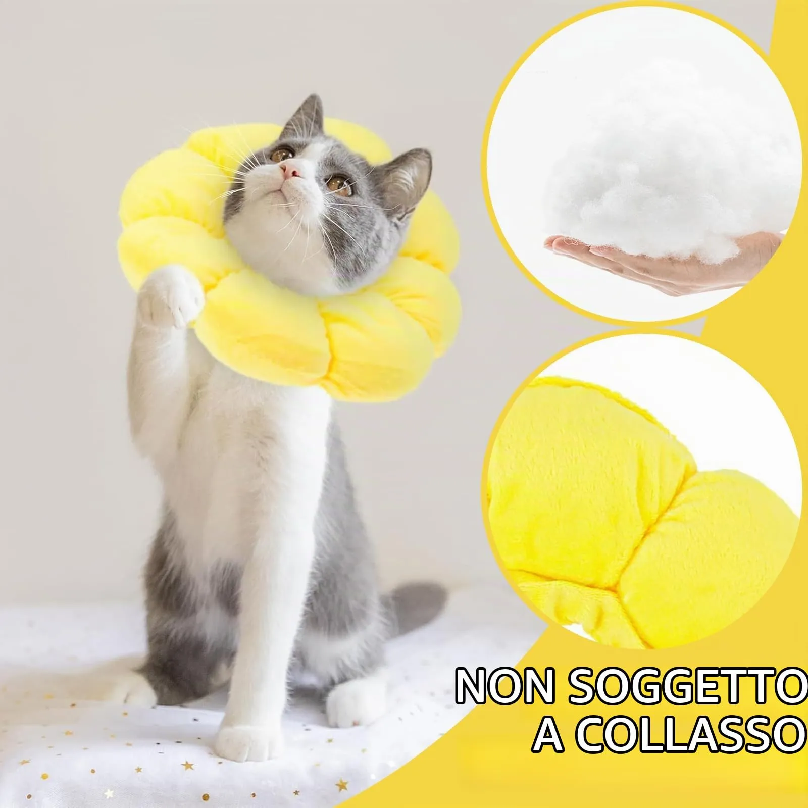 ZWWOGE Simpatico Fiore Collare Protettivo per Gatti, Post-Operatoria Anti-morso e Anti-leccatura, Giallo - immagine 3