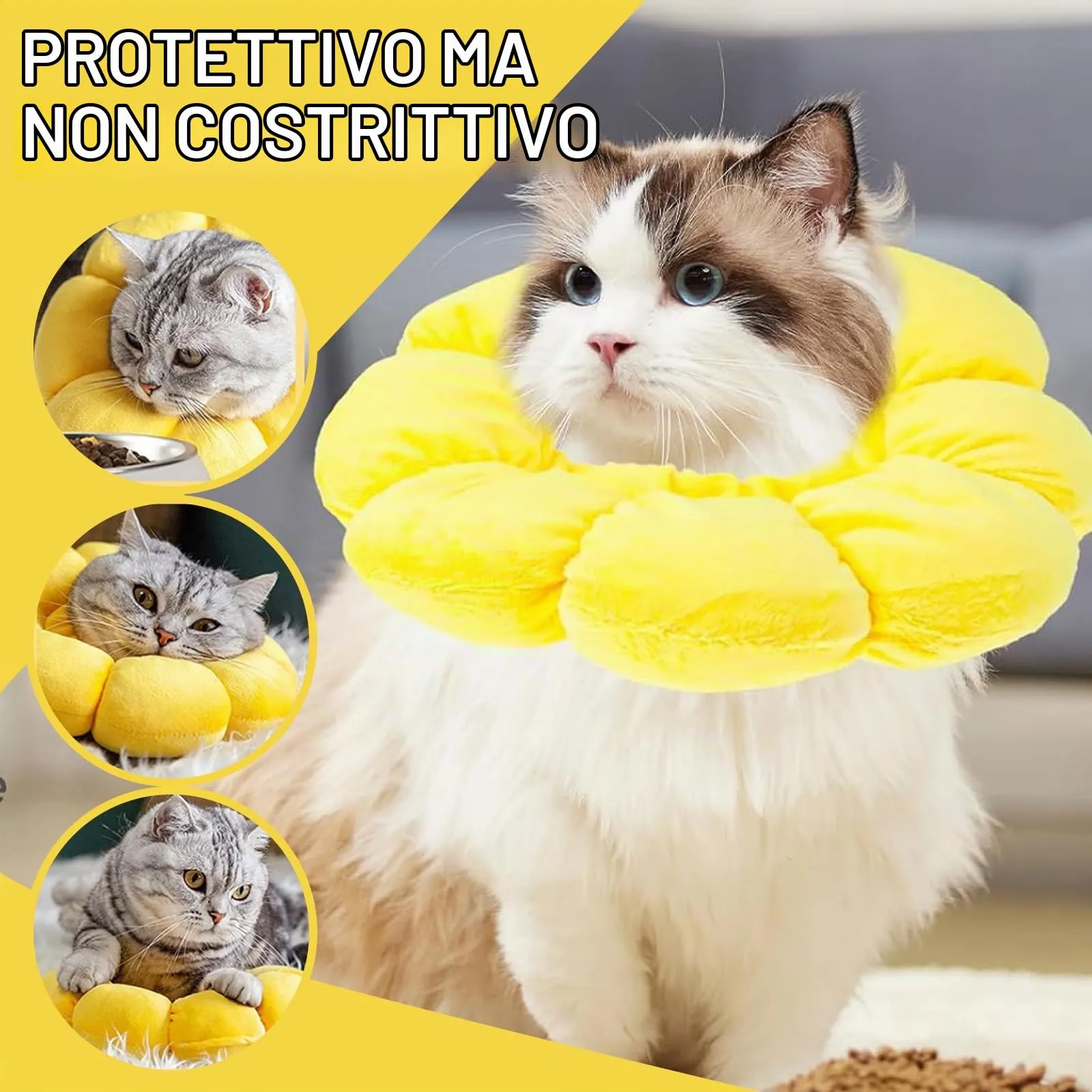 ZWWOGE Simpatico Fiore Collare Protettivo per Gatti, Post-Operatoria Anti-morso e Anti-leccatura, Giallo - immagine 4