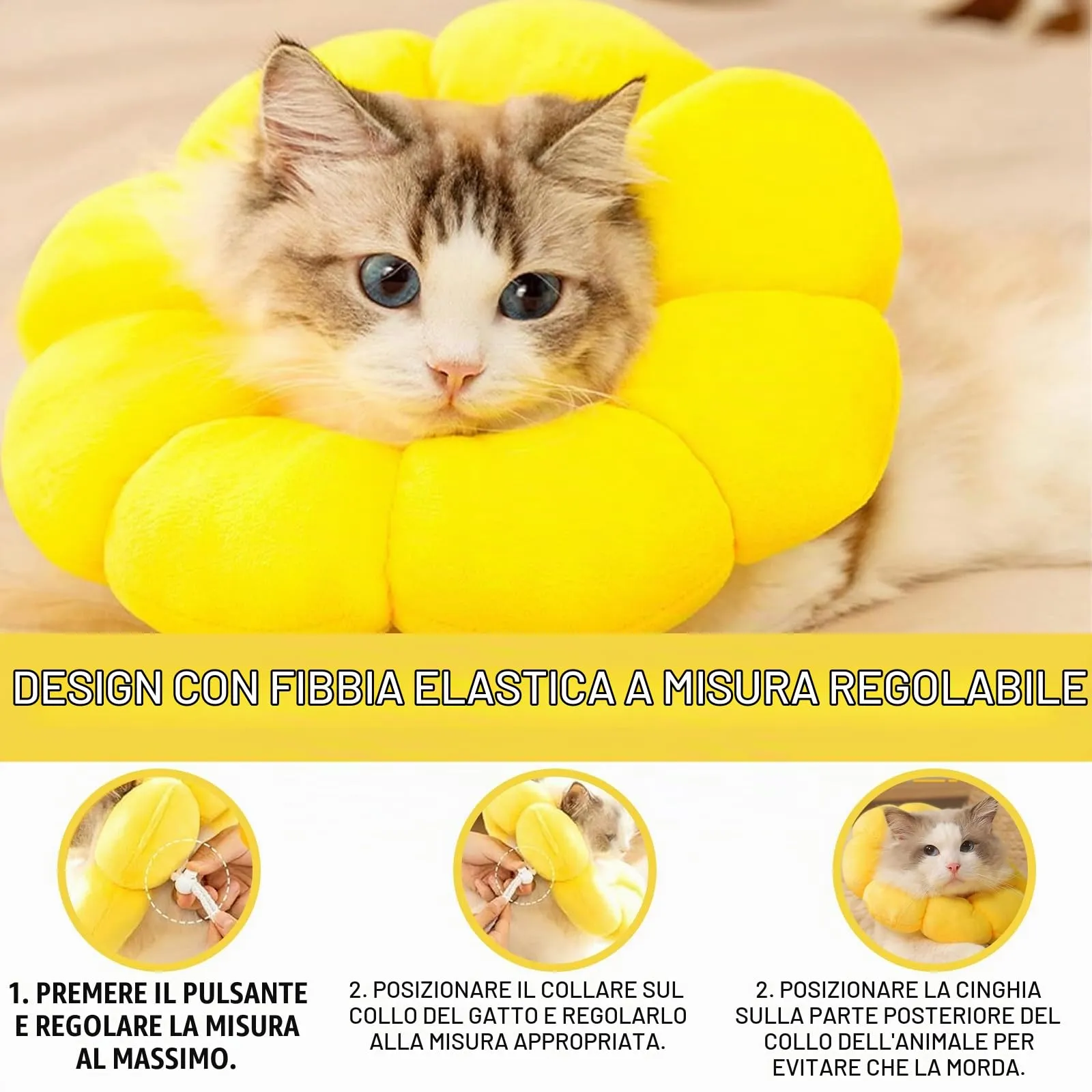 ZWWOGE Simpatico Fiore Collare Protettivo per Gatti, Post-Operatoria Anti-morso e Anti-leccatura, Giallo - immagine 5