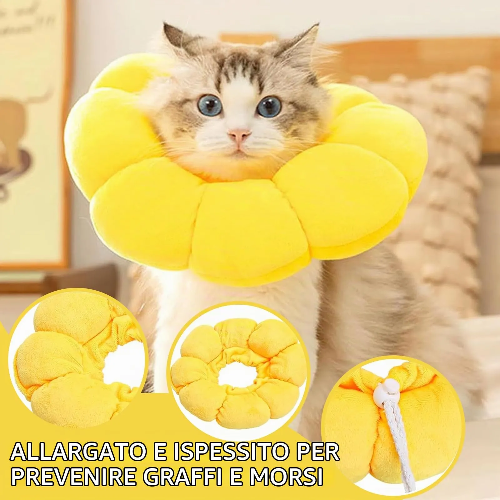 ZWWOGE Simpatico Fiore Collare Protettivo per Gatti, Post-Operatoria Anti-morso e Anti-leccatura, Giallo - immagine 6