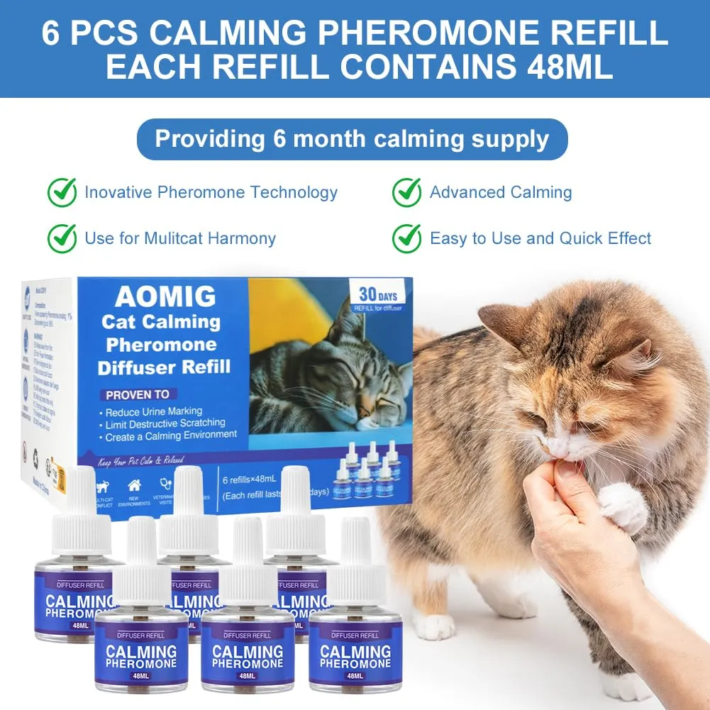 Aomig Diffusore Feromoni Calmante per Gatti, 6 Ricariche da 48 ml - immagine 2
