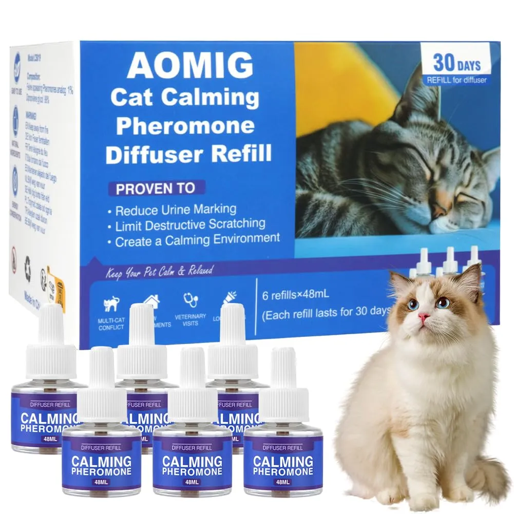 Aomig Diffusore Feromoni Calmante per Gatti, 6 Ricariche da 48 ml - immagine 8