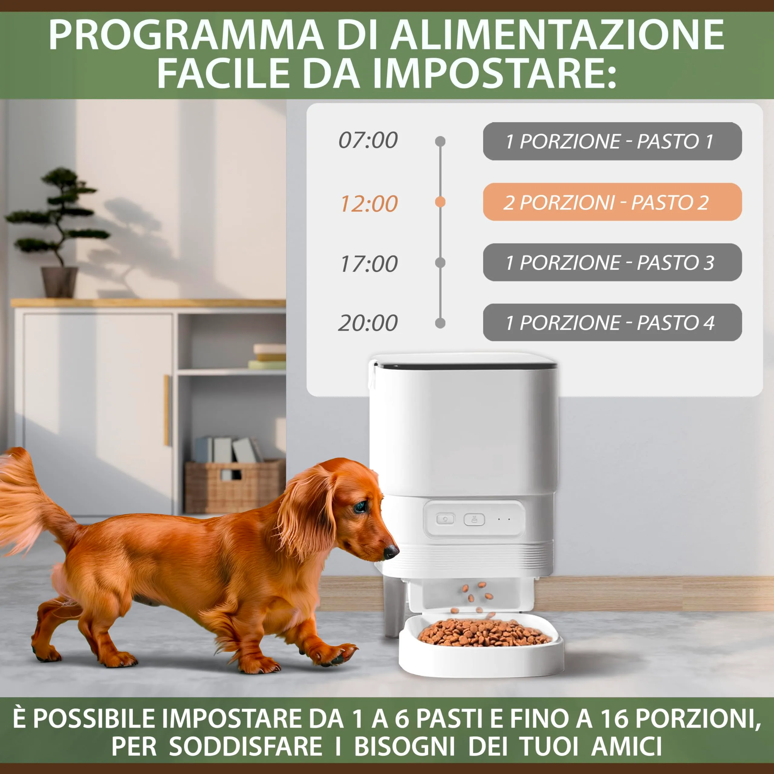 SYBILPET Distributore Automatico Cibo per Gatti e Cani, Dispenser Crocchette con App e Messaggio Vocale, Erogatore Silenzioso Antiblocco 4L - immagine 3