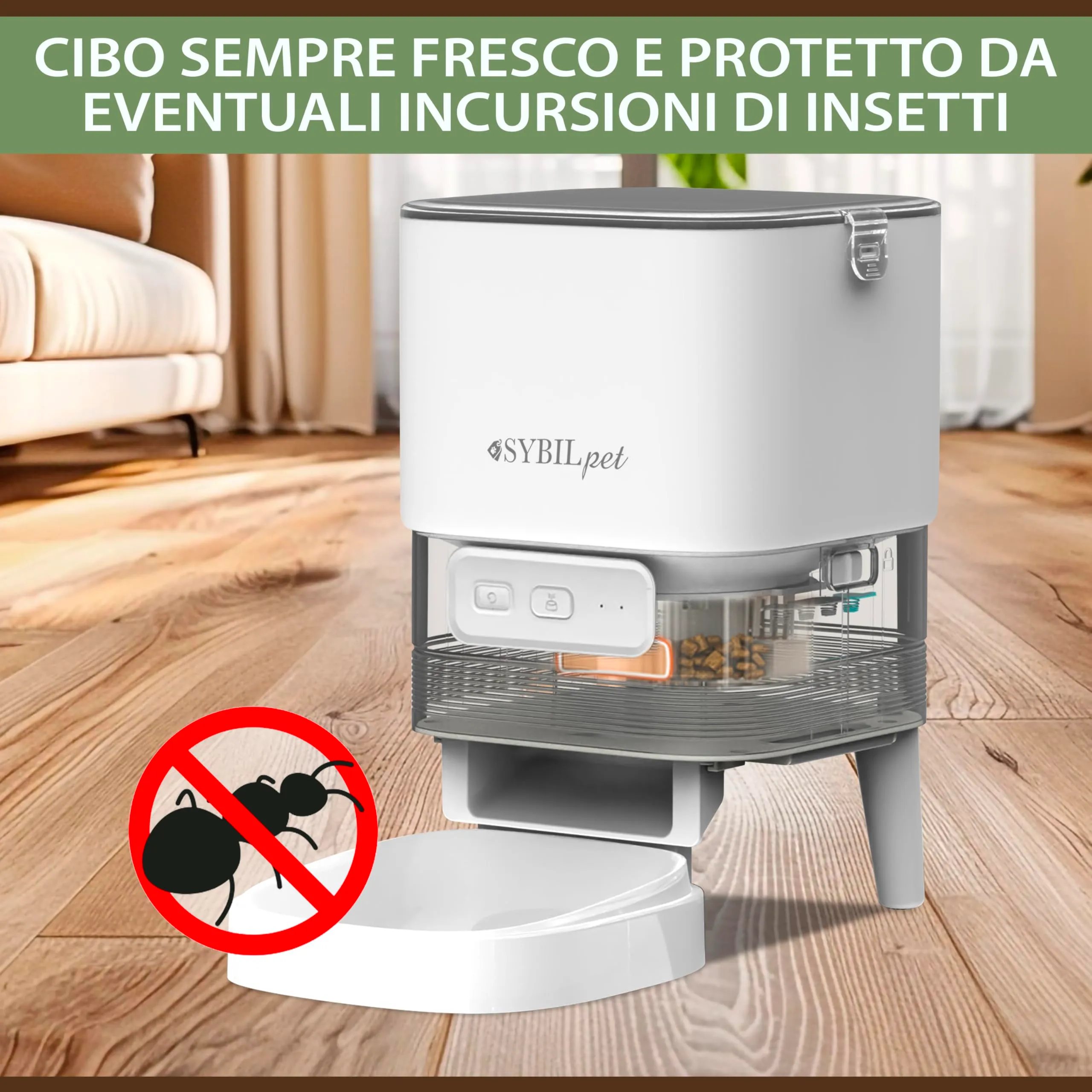 SYBILPET Distributore Automatico Cibo per Gatti e Cani, Dispenser Crocchette con App e Messaggio Vocale, Erogatore Silenzioso Antiblocco 4L - immagine 5