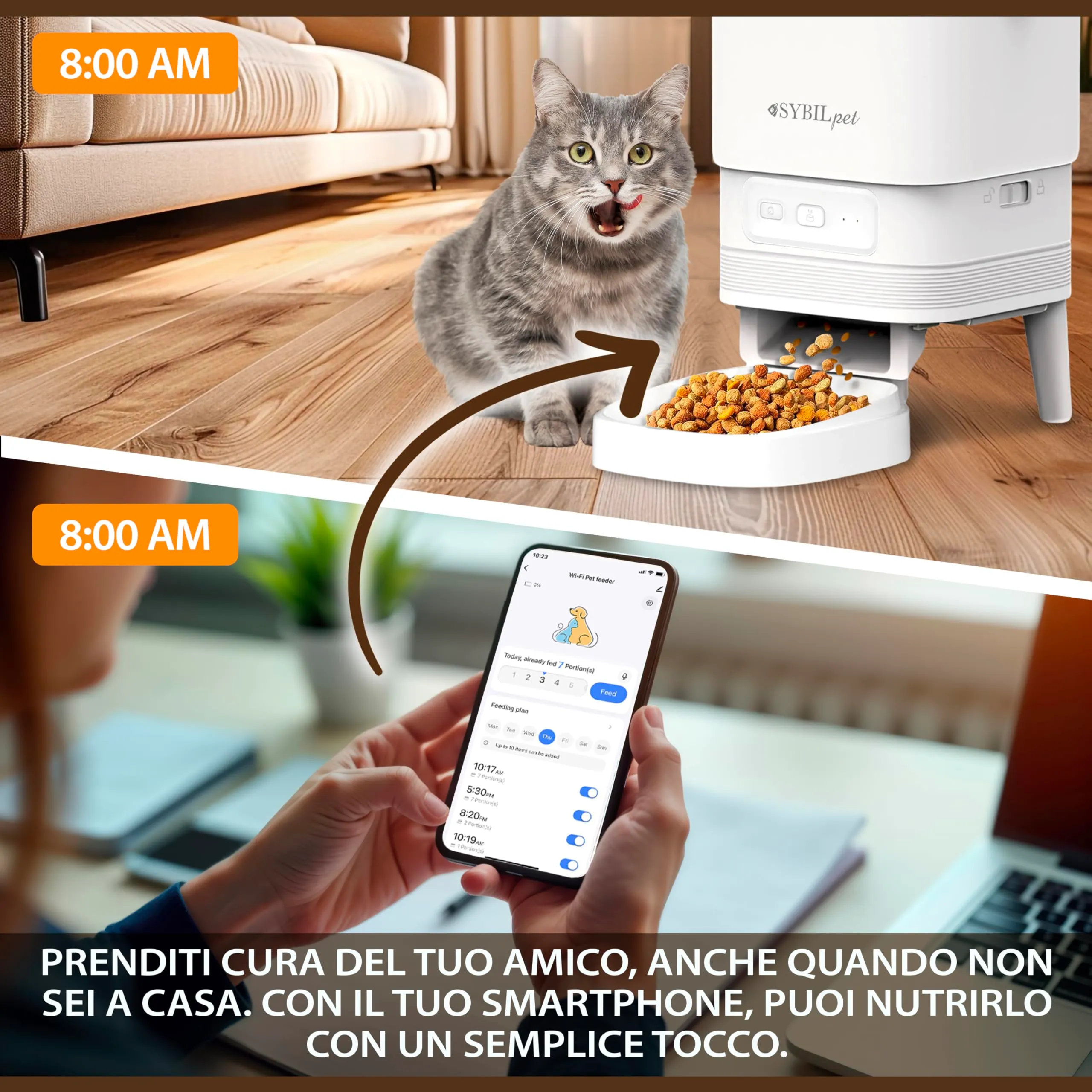 SYBILPET Distributore Automatico Cibo per Gatti e Cani, Dispenser Crocchette con App e Messaggio Vocale, Erogatore Silenzioso Antiblocco 4L - immagine 7