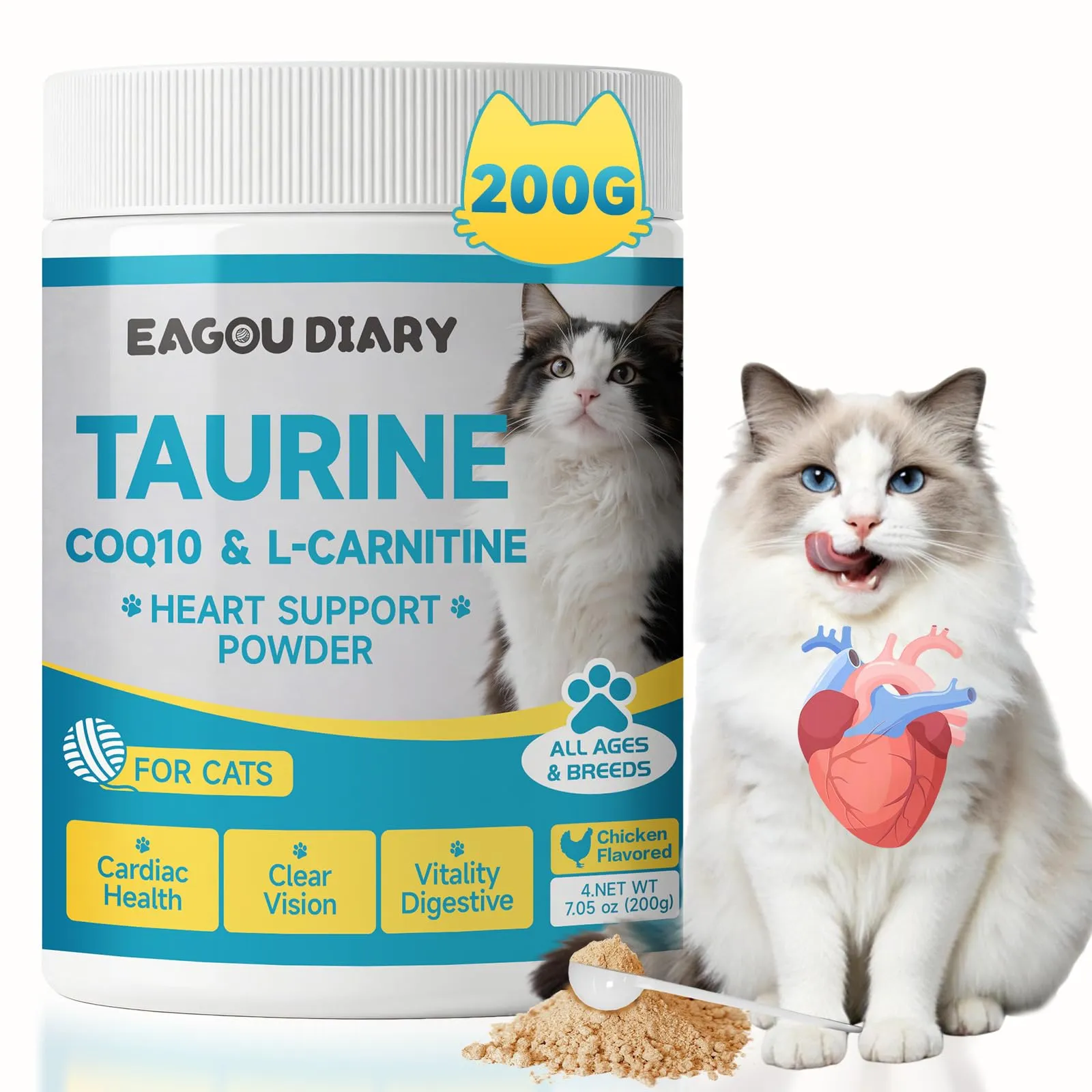 Eagou Diary Taurina in Polvere per Gatti, 200 g - immagine 1