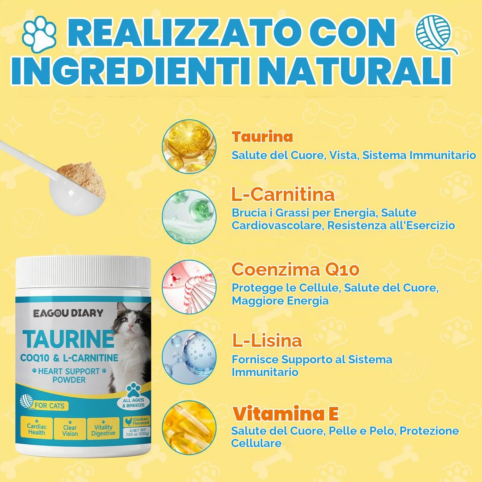 Eagou Diary Taurina in Polvere per Gatti, 200 g - immagine 5