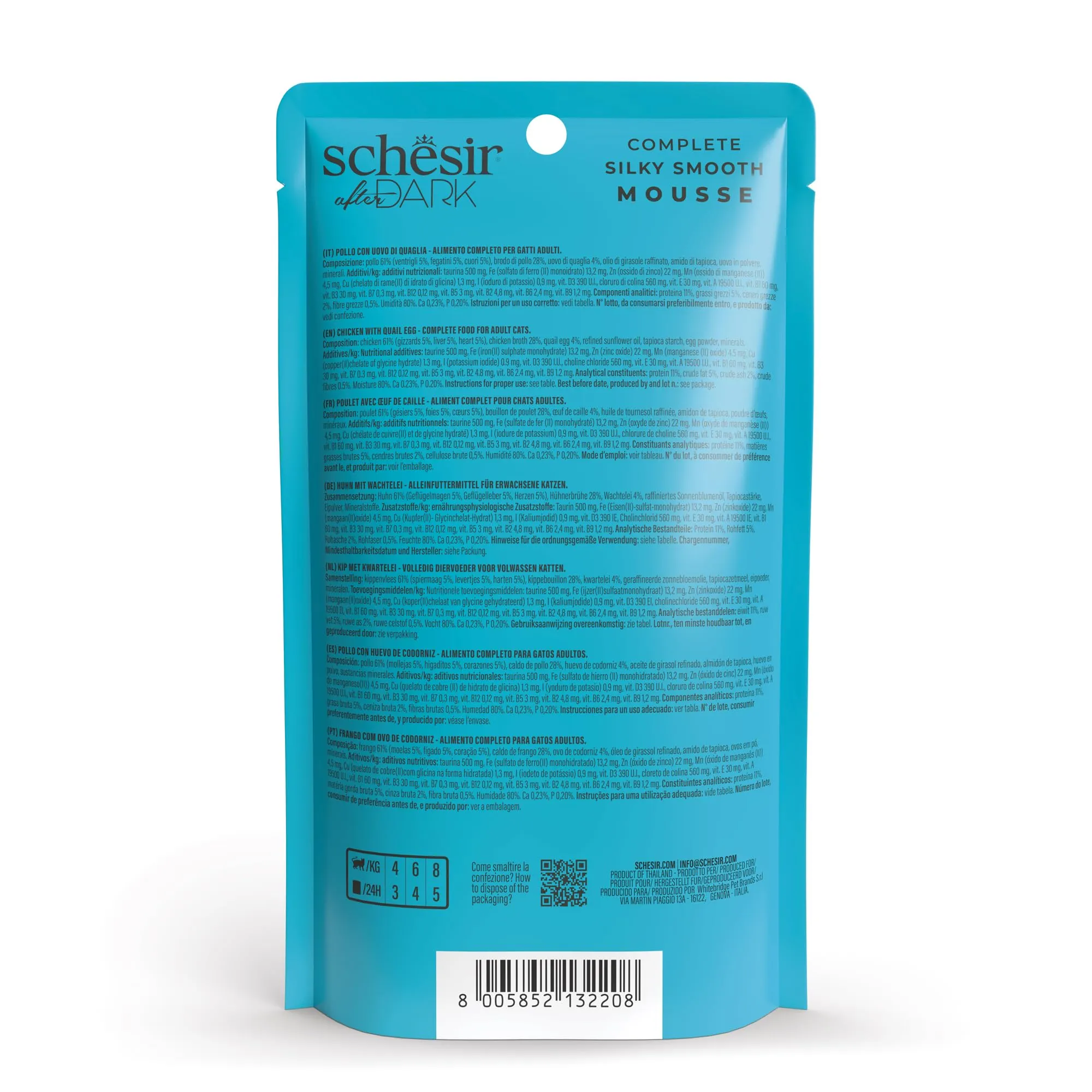 Schesir After Dark Filetti di Pollo con Uova di Quaglia in Mousse, Alimento Umido Completo per Gatti, Grain Free, 12 x 80 g - immagine 4