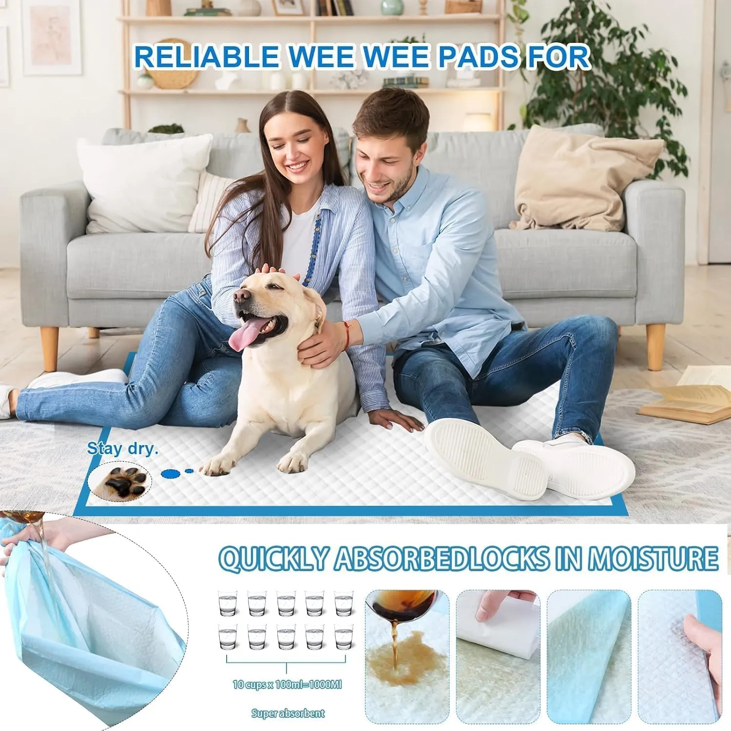 Odorless Cuscinetti per pipì per cani, 78,7 x 119,4 cm, Extra Large, 40 pezzi - immagine 2