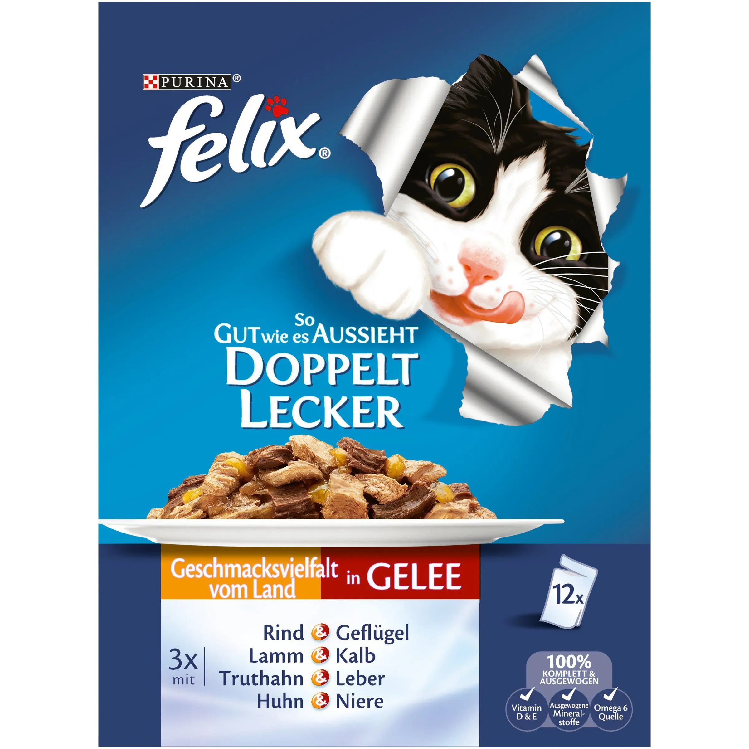 Felix Così buono come sembra Doppio gusto Mix di carne, cibo per gatti di Purina, 6 x 1,2 kg - immagine 2