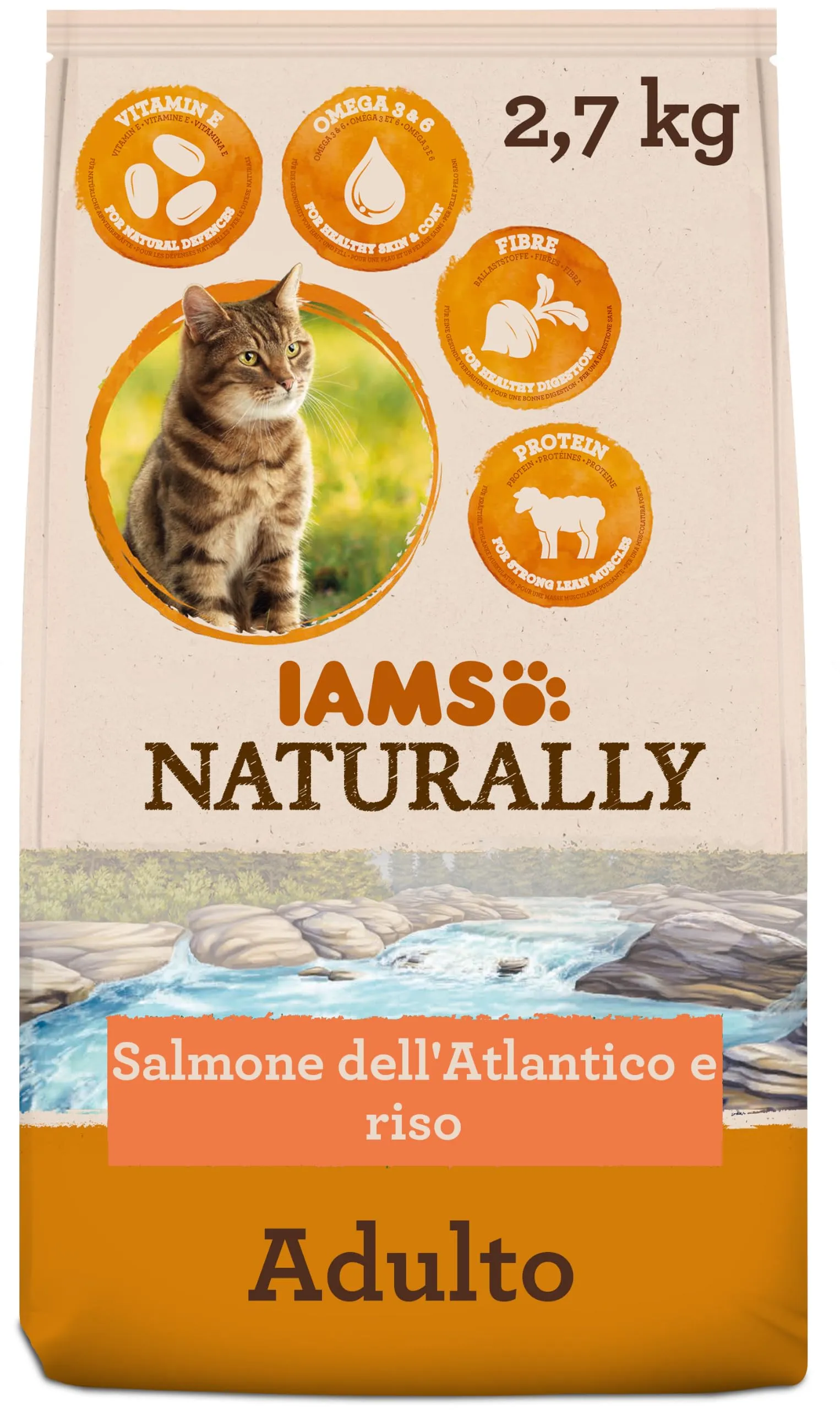 IAMS Naturally Cibo secco per gatti al salmone e riso, 2,7 kg - immagine 1