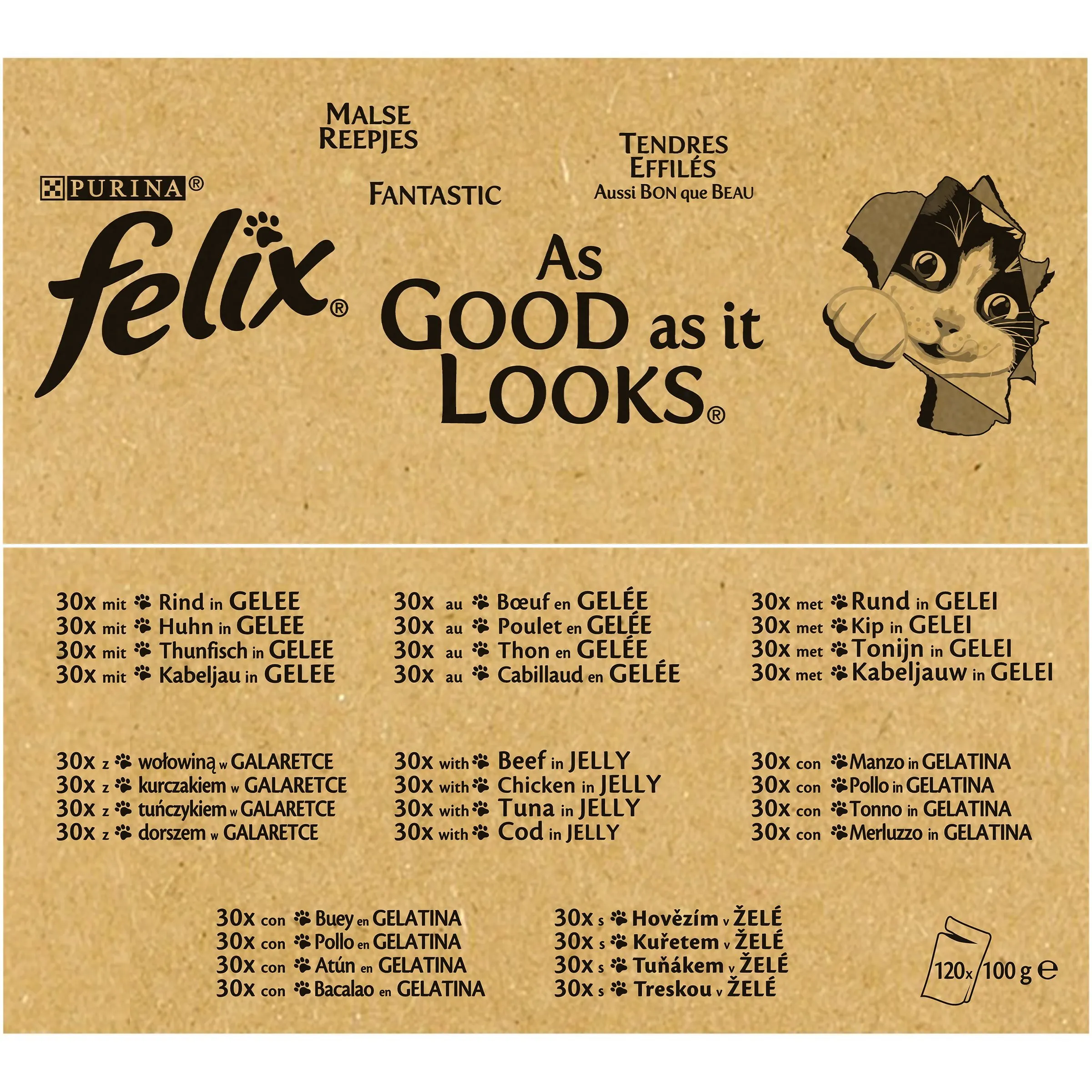 Felix Le ghiottonerie mangime per gatto in gelatina con manzo, pollo, merluzzo e tonno (120 x 100 g) - immagine 2