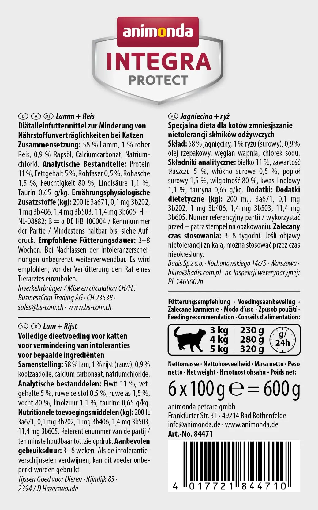 Animonda Integra Protect Cibo per Gatti Bagnato Agnello Sensibile e Riso (6 x 100 g) - immagine 4