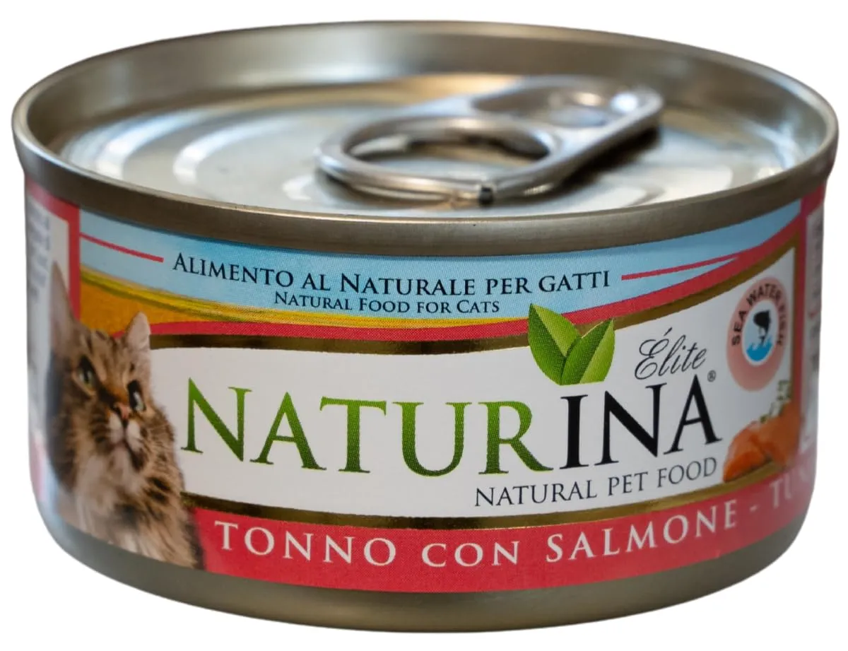Naturina Elite Umido per Gatti Tonno con Salmone, 6 Lattine da 70g - immagine 3