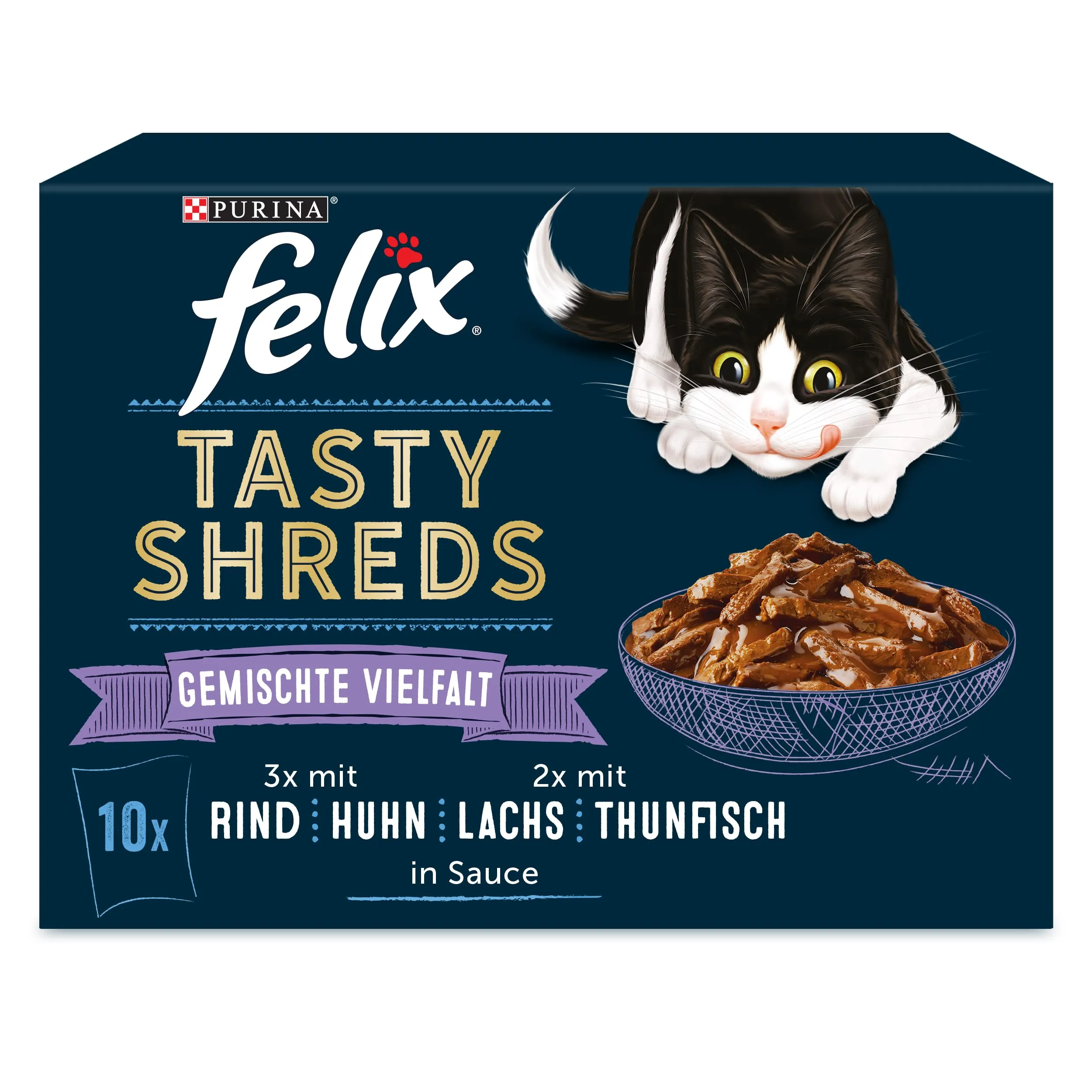 Felix Tasty Shreds cibo umido per gatti in salsa, varietà di gusti, 6 x 10 x 80 g - immagine 1