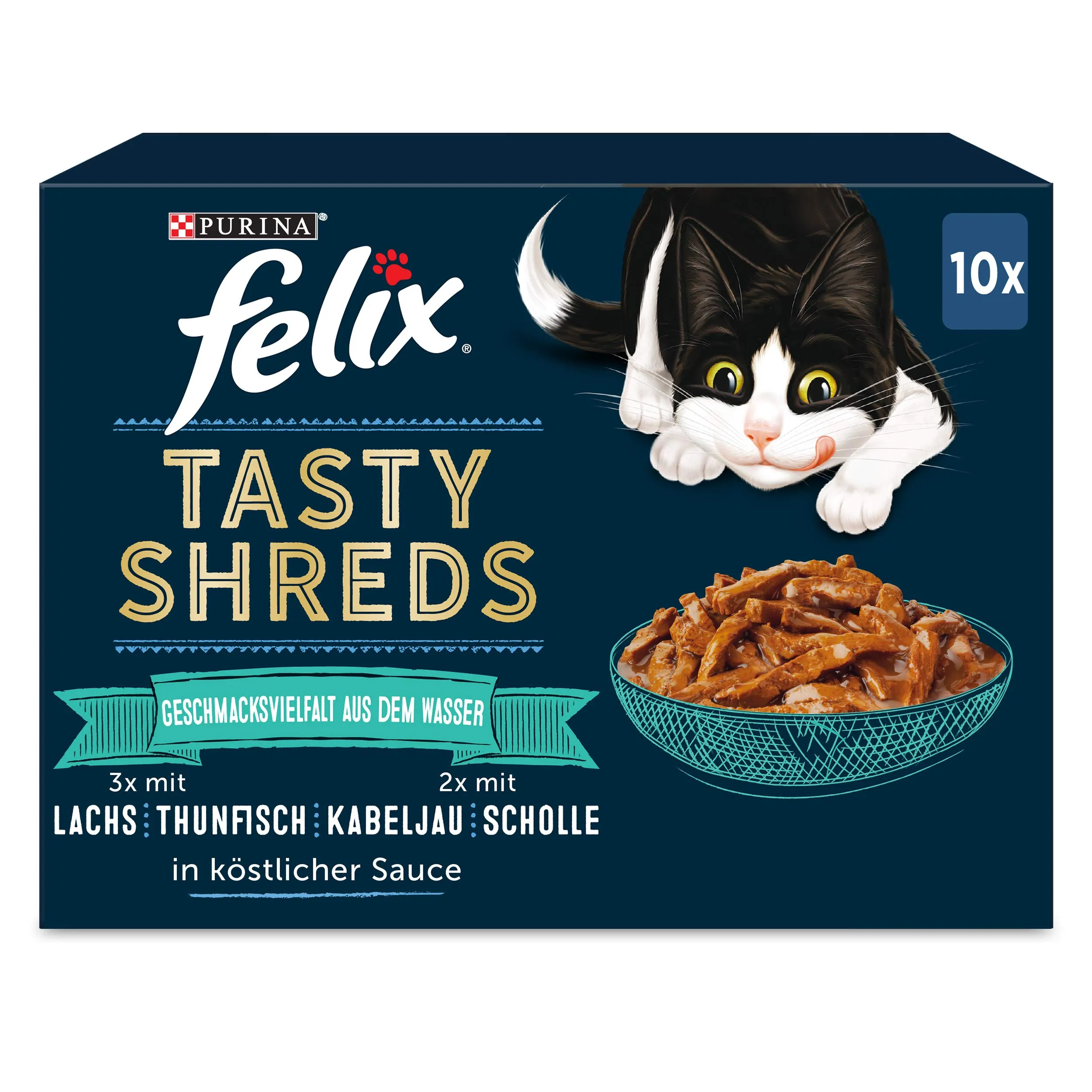 Felix Tasty Shreds Cibo Umido per Gatti in Salsa, Mix di Sapori (6x10x80 g) - immagine 1