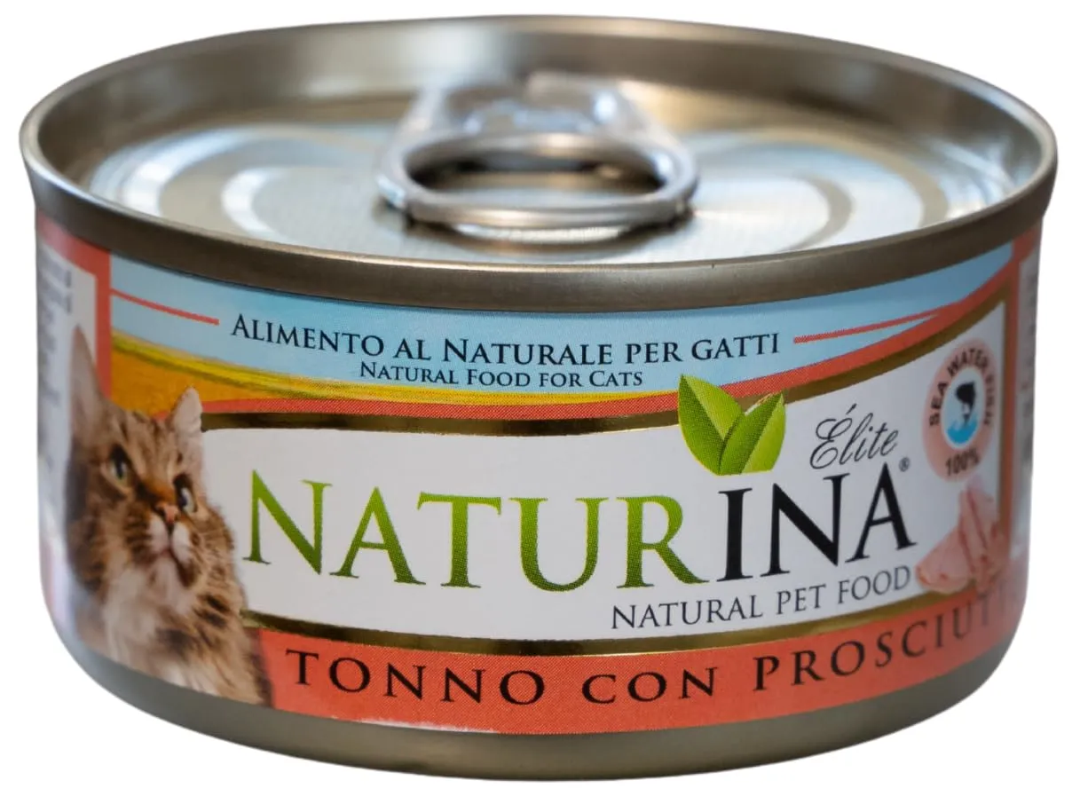 Naturina Elite Umido per Gatti Tonno con Prosciutto, 6 Lattine da 70g - immagine 3