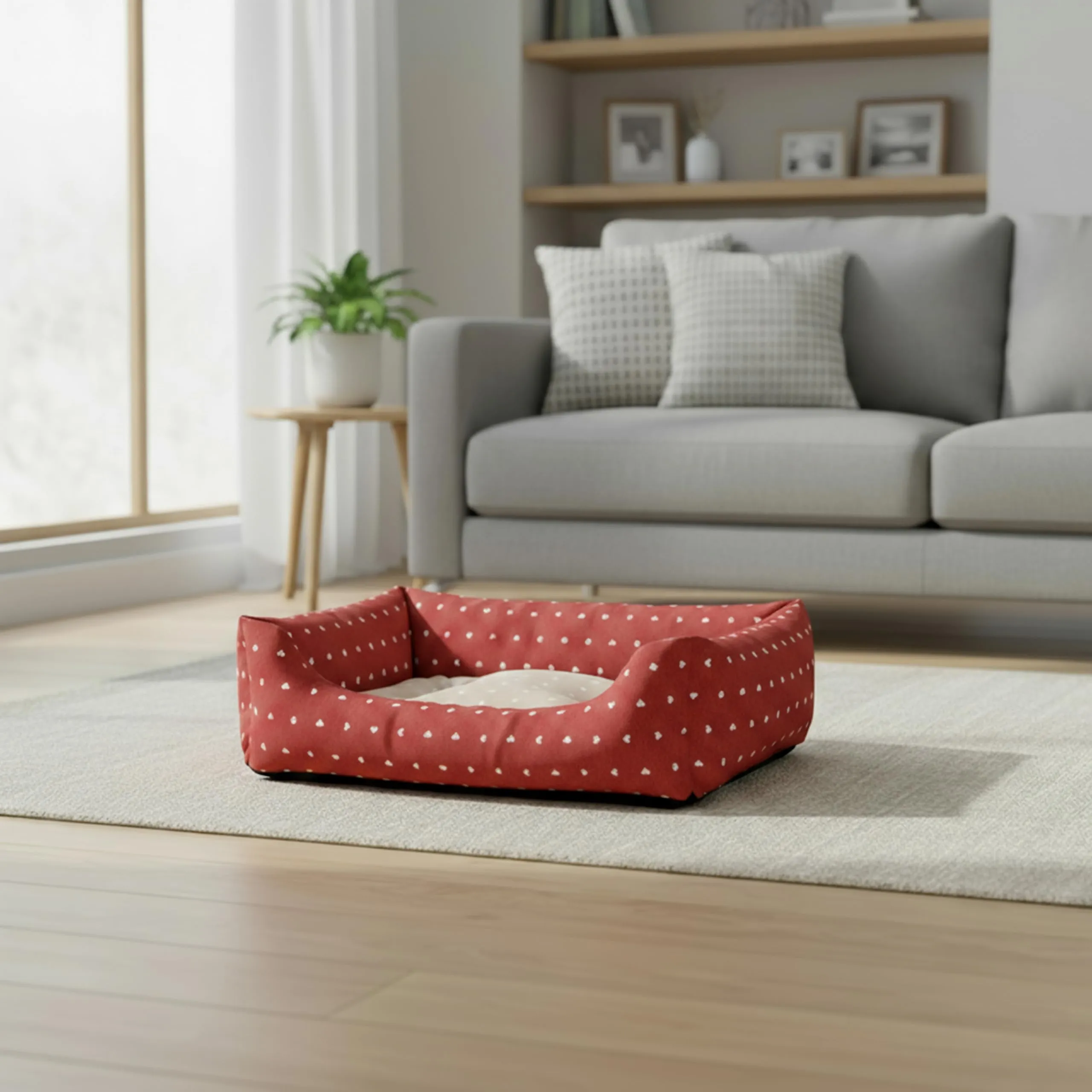 Baroni Home Cuccia per Cane in tessuto Rosso e Beige con Cuori, 60x70 cm, Lavabile - immagine 2