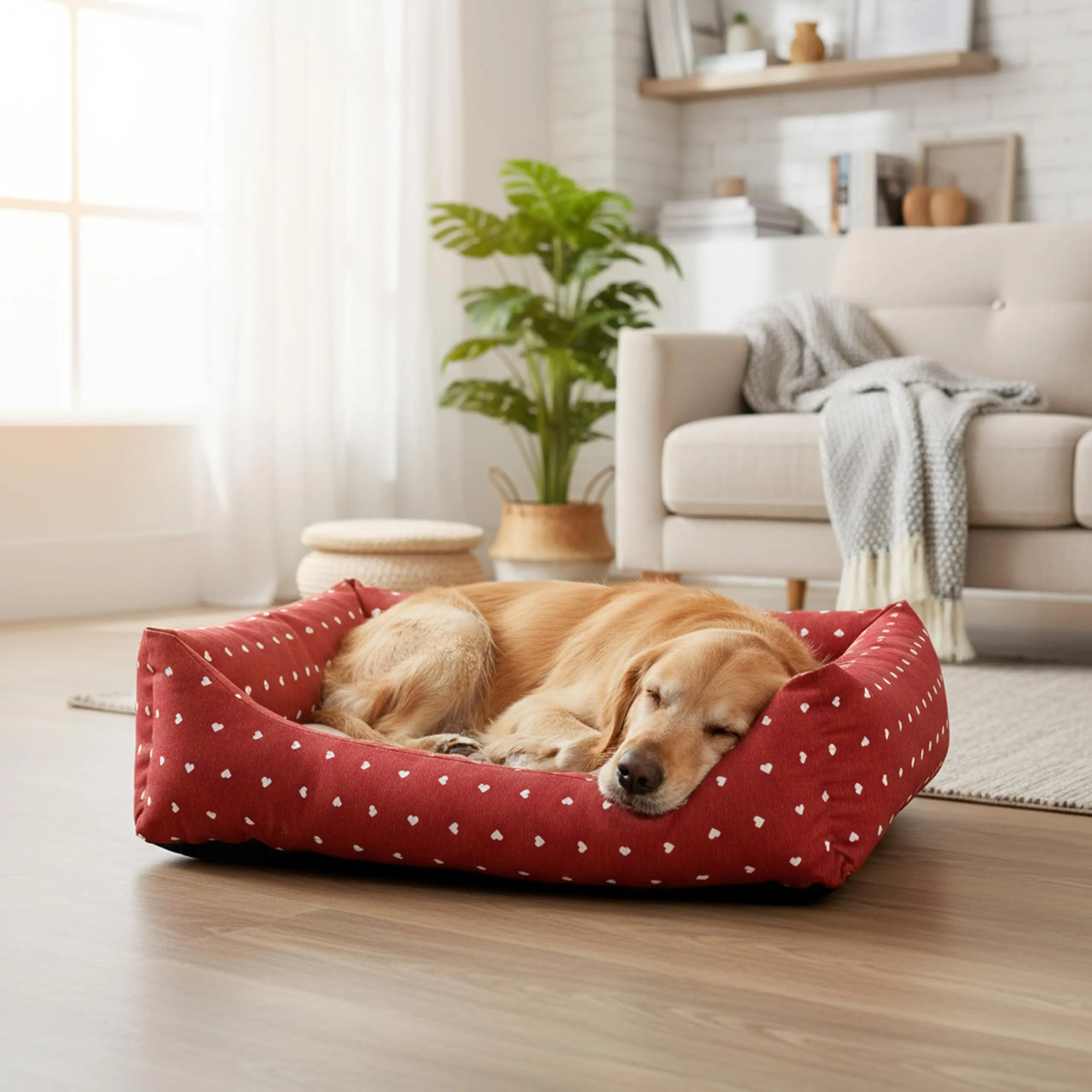 Baroni Home Cuccia per Cane in tessuto Rosso e Beige con Cuori, 60x70 cm, Lavabile - immagine 4