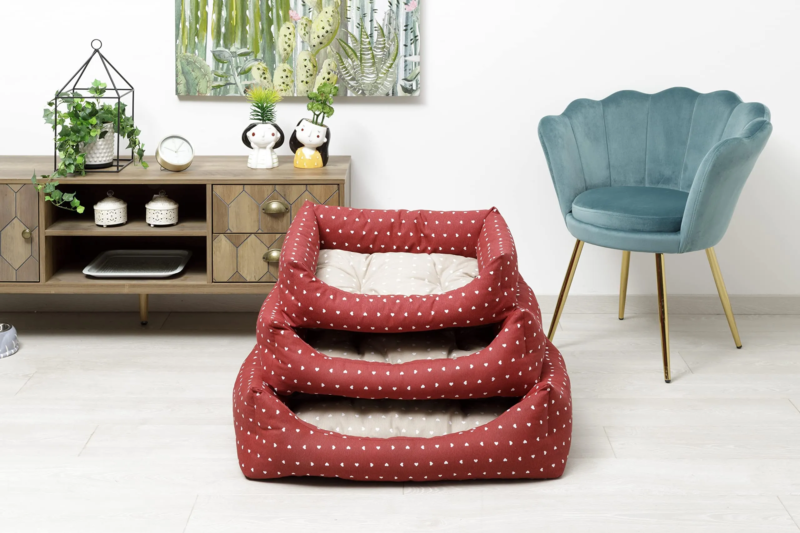 Baroni Home Cuccia per Cane in tessuto Rosso e Beige con Cuori, 60x70 cm, Lavabile - immagine 6